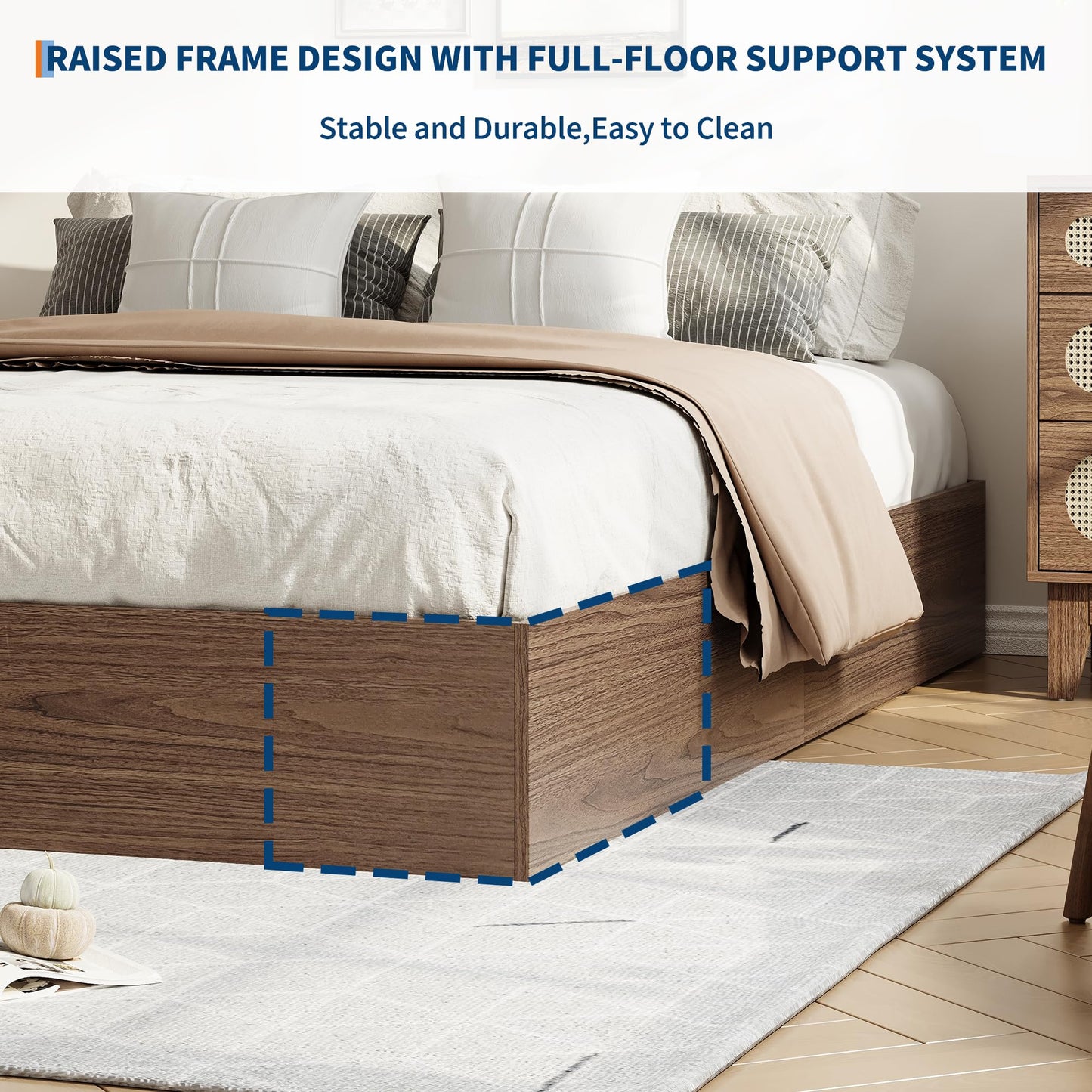 IDEALHOUSE Full Bed Frame with 2 Storage Drawers, Wooden Bed Frame Without Headboard, Minimalist Floor Platform Bed, Wood Slat Support, Noise Free, No Box Spring Needed, Easy Assembly