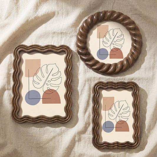 Novabright 3 Pack Wood Vintage Picture Frames 4x6, 5x7 for Tabletop & Wall Display, Home Decor, Art & Photo Gallery, Family, Friends, Wedding & Graduation Gifts(Walnut Color,Wavy and Rope Style)