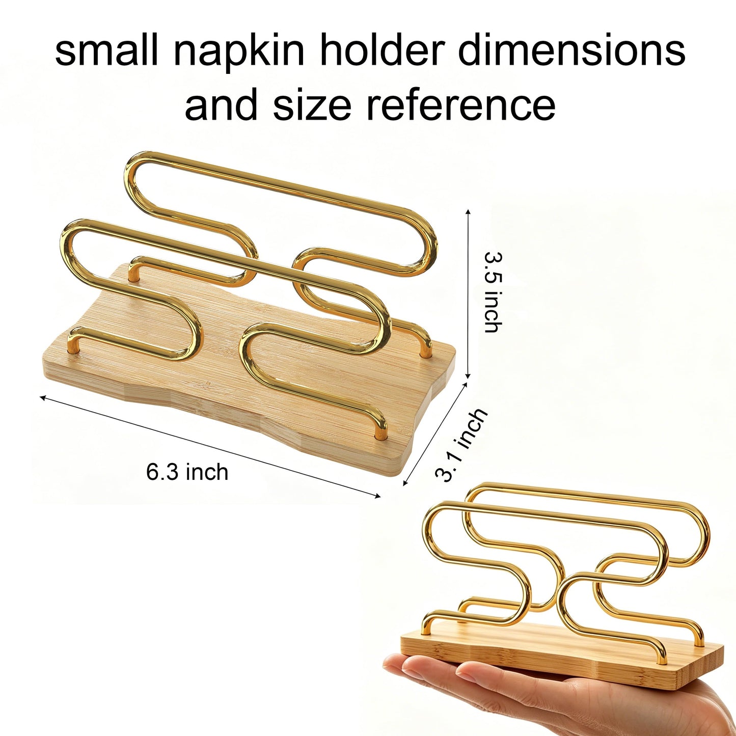 LUGUNU Bamboo Gold Napkin Holder Set, Non-Slip Base for Kitchen Counter