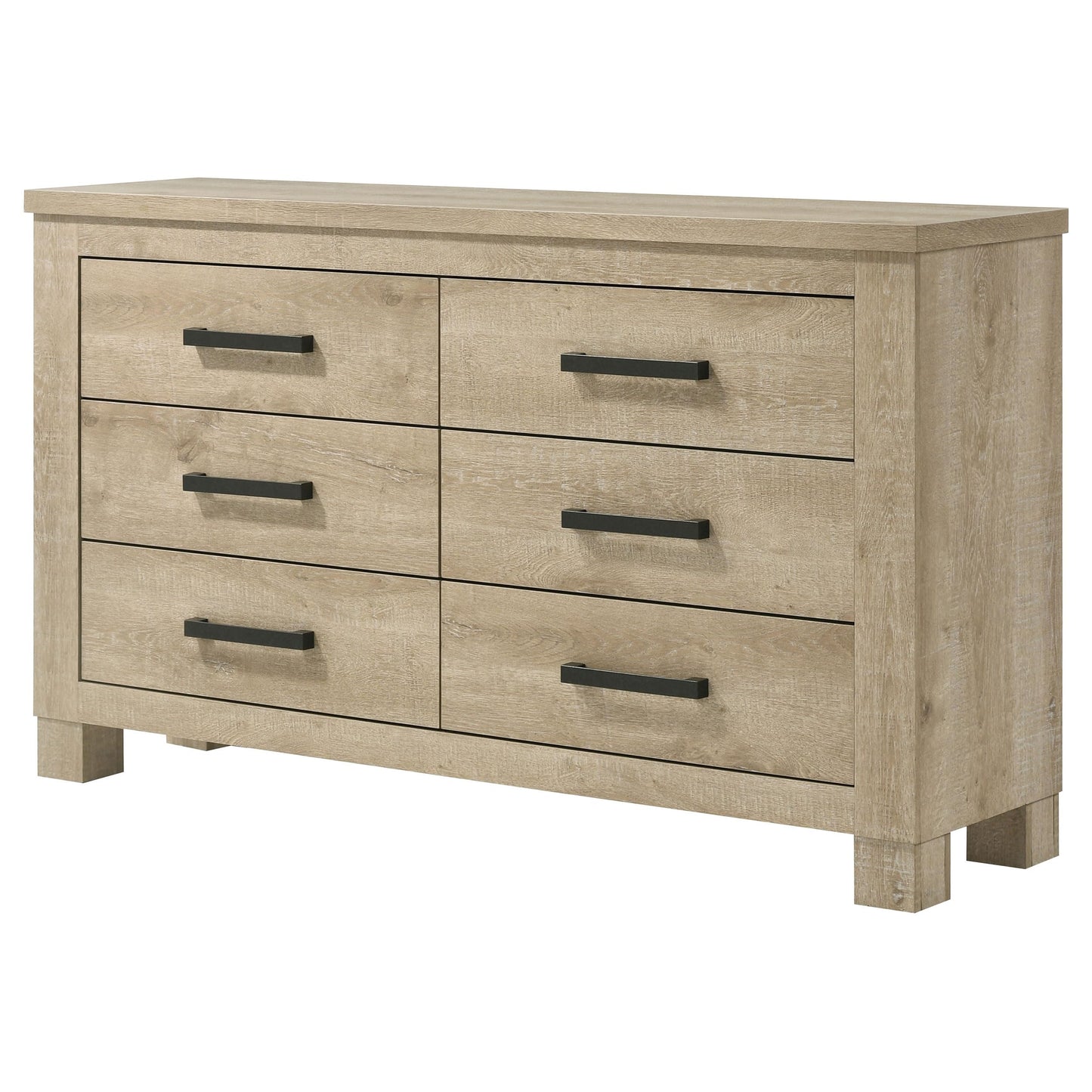 Coaster Home Furnishings - Oakglen - Engineered Wood - 6-Drawer Dresser with Rustic Style, Dark Bronze Handles, Rectangular Shape - Bedroom - Weathered Oak - 225103