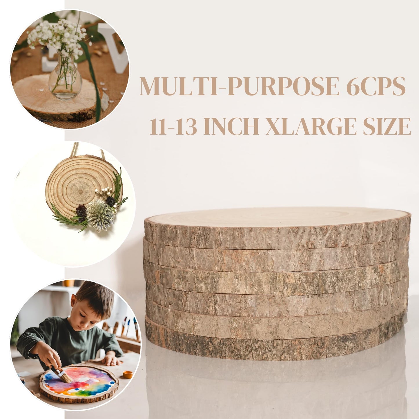 6 Pack 11-13 Inches Large Wood Slices for Centerpieces - Wood Centerpieces for Tables, Rustic Wedding Decor, Natural Wooden Rounds