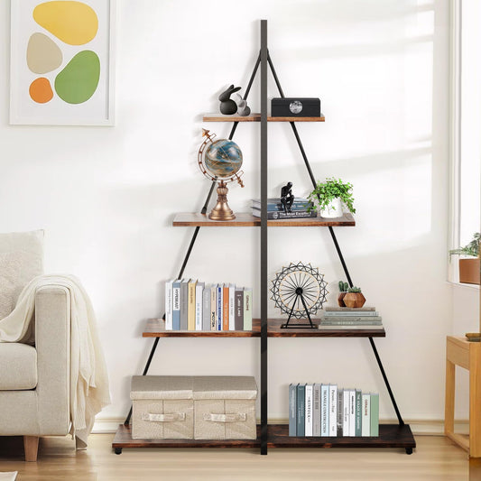 GarveeLife 4-Tier Multi-Purpose Ladder Shelf, Space-Saving Storage Unit with Slim Design, Versatile Bookcase for Home Office or Bedroom Corner, Retro Colors Engineered Wood Finish