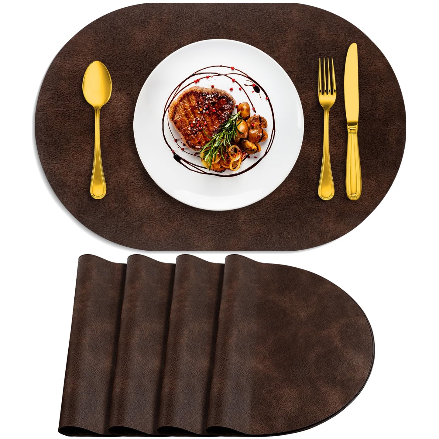 ADRIMER Placemats, Heat Resistant Oval Placemats Set of 4 Washable 12 x 17 Inch, Waterproof Table Mats, Wipeable Pu Place Mats for Kitchen, Dining Room, Coffee