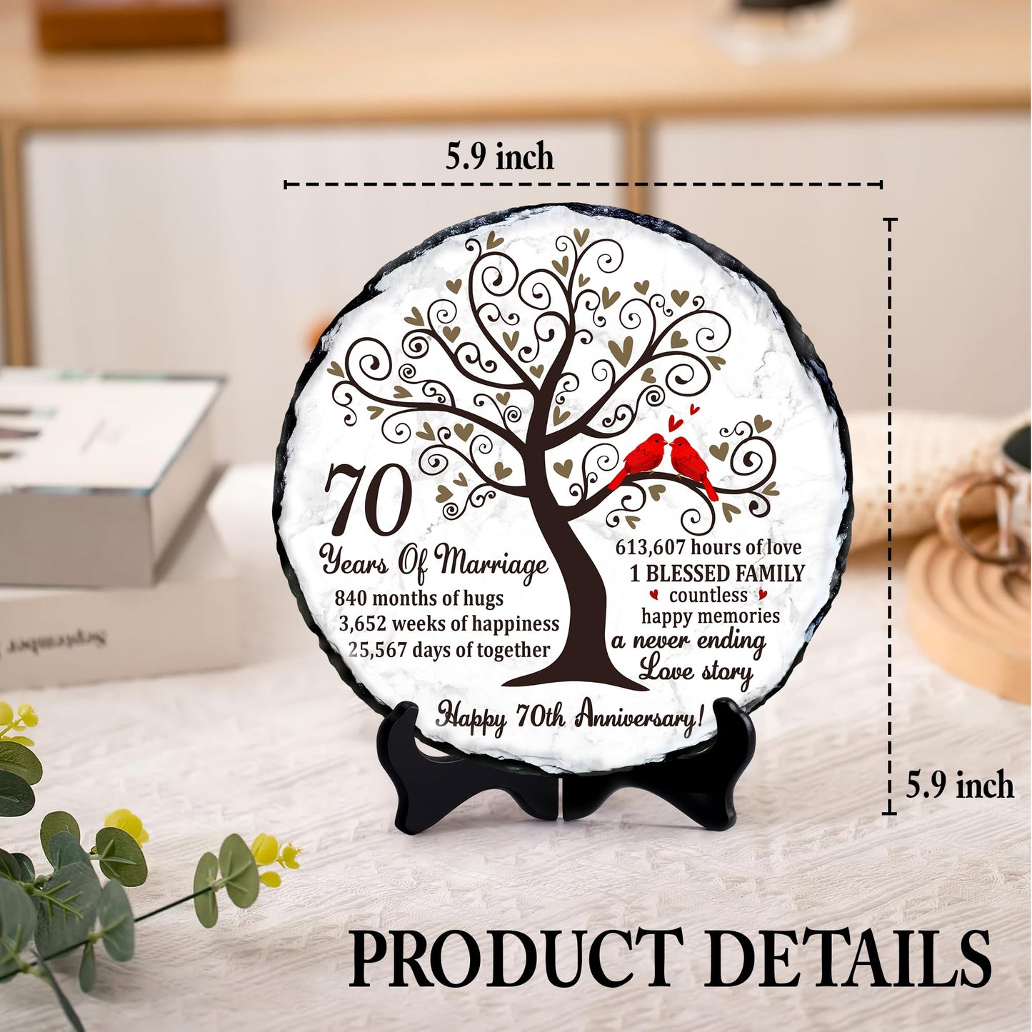 Bozspacer Platinum Couple Slate Plate – 70th Wedding Gifts for Parents & Couples – Unique 70th Anniversary Wedding Gift Ideas – 70 Years of Marriage Decoration, Keepsake, Plaque (Platinum Anniversary)