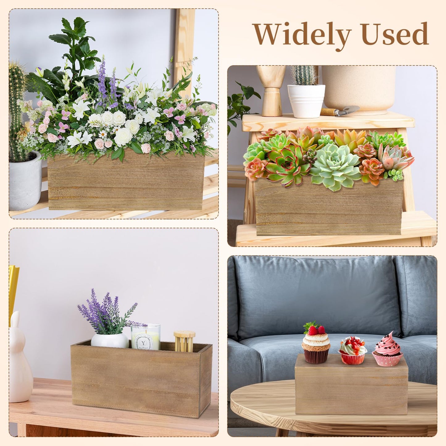 LEIFEOSH 6 Pcs Rustic Wooden Boxes for Storage, Decorative, Display, Arts & Crafts, Rectangle Wooden Crate Wood Planter Box Party Food Risers Wedding Table Centerpiece Home Decor, Brown