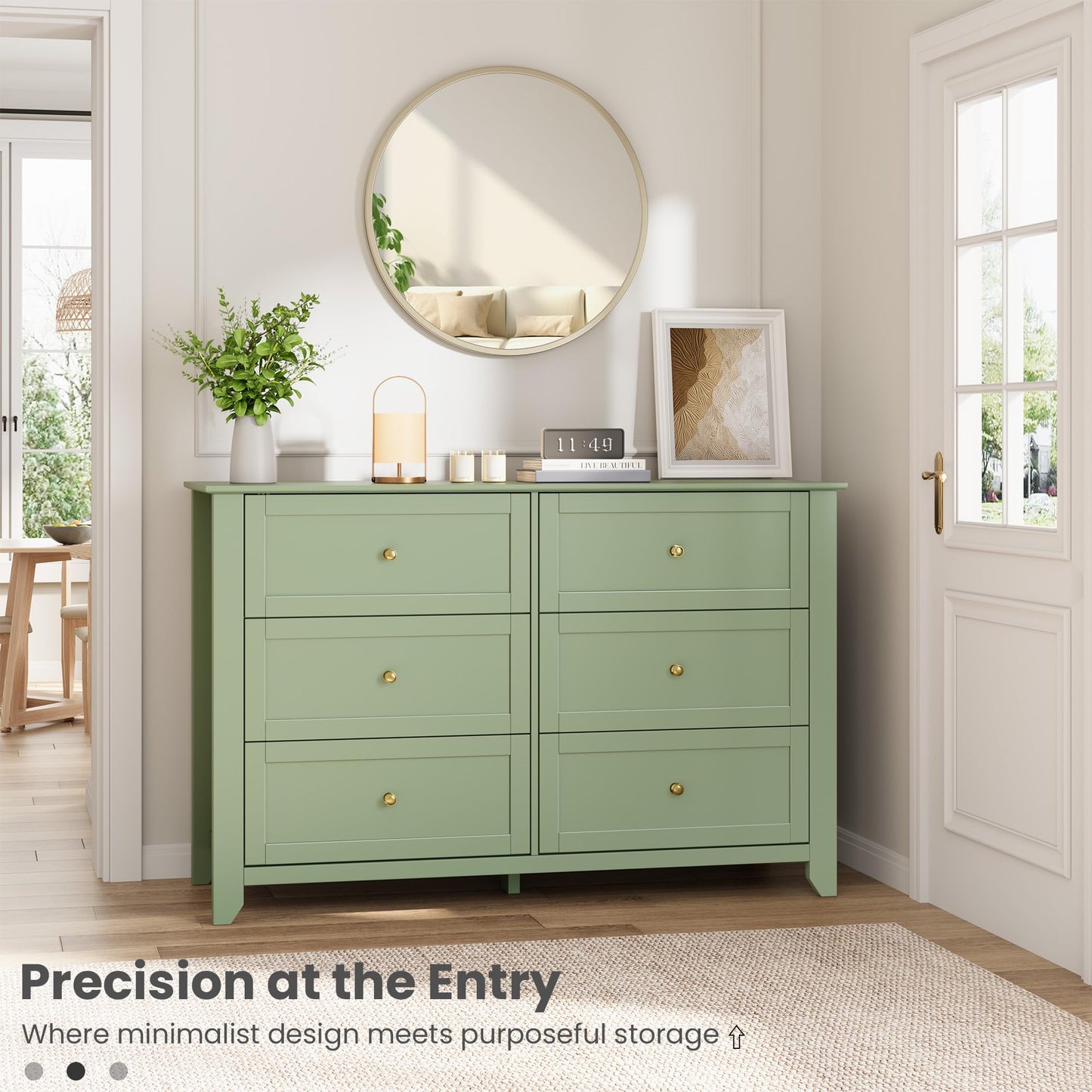 IDEALHOUSE Sage Green 6 Drawer Dresser for Bedroom, Large Dresser with Deep Drawers & Metal Knobs, Modern Wooden Chests of Drawers for Entryway, Hallway
