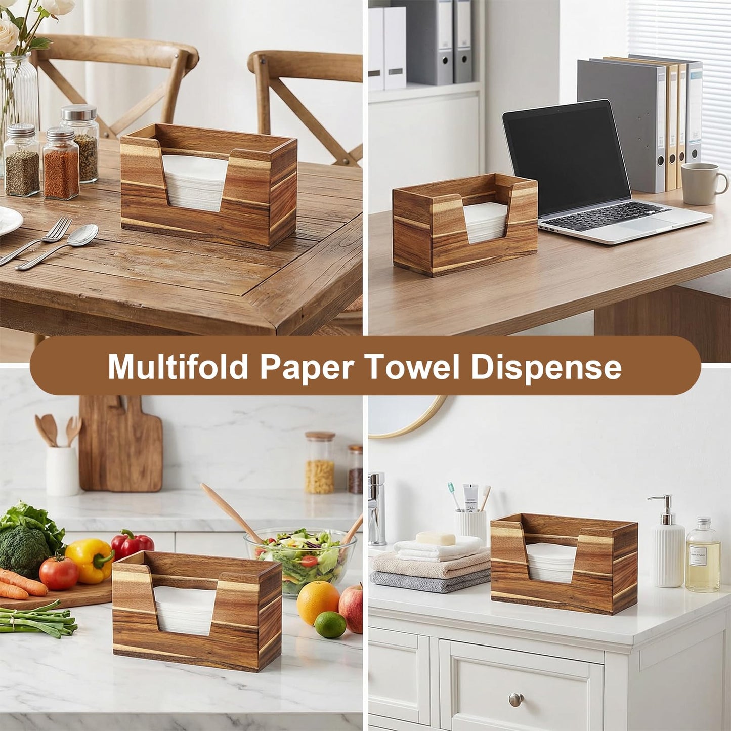 2 PCS Wood Paper Towel Dispenser Countertop, 11"L×4.5"W×6.6"H Large Napkin Holder Side Opening Paper Towel Holder for Bathroom Kitchen Napkins Holders for Table Country-Style Restaurants Decor