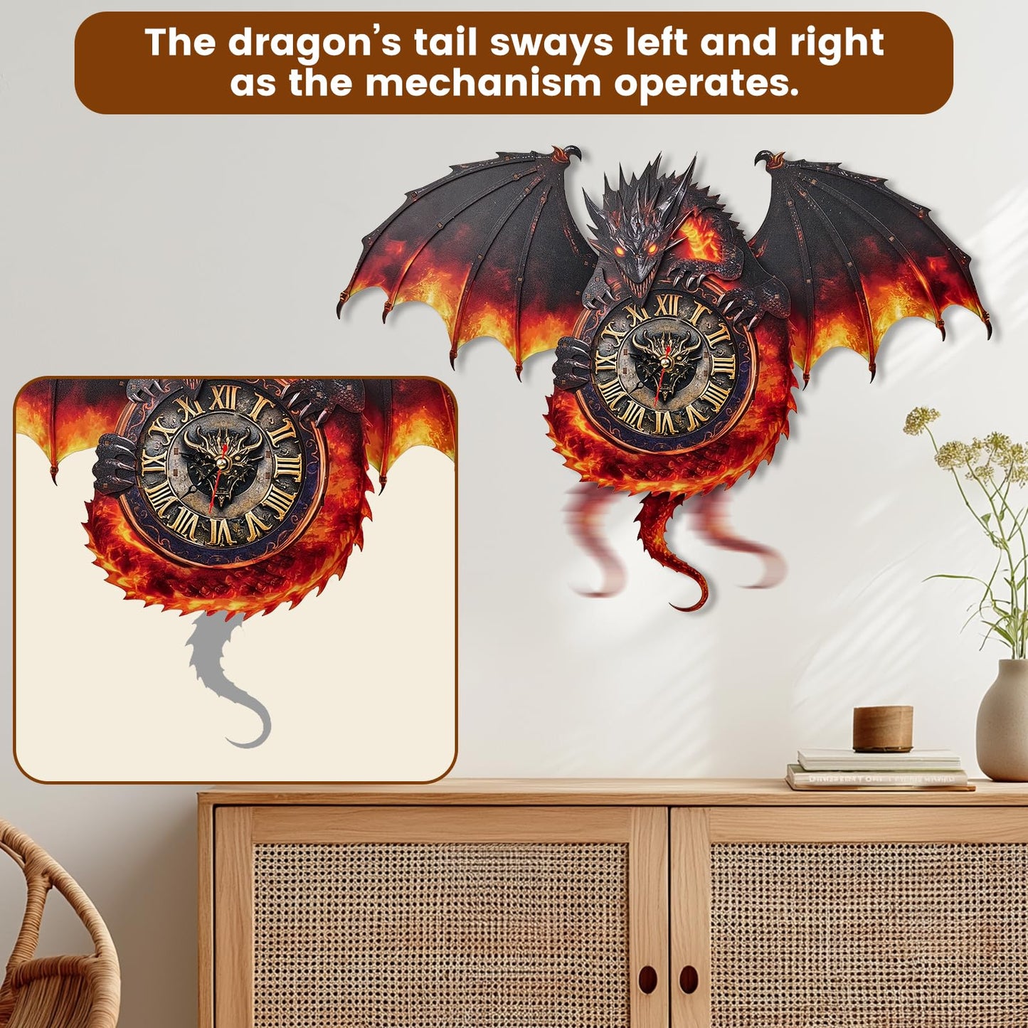 3D Wooden Puzzle Dragon Clock, Mechanical 3D Puzzle for Adults, Adult Crafts Model Clock Kit (with Pendulum), Fire Dragon Decor, Challenging Wooden Puzzles for Adults, Gifts for Women Men