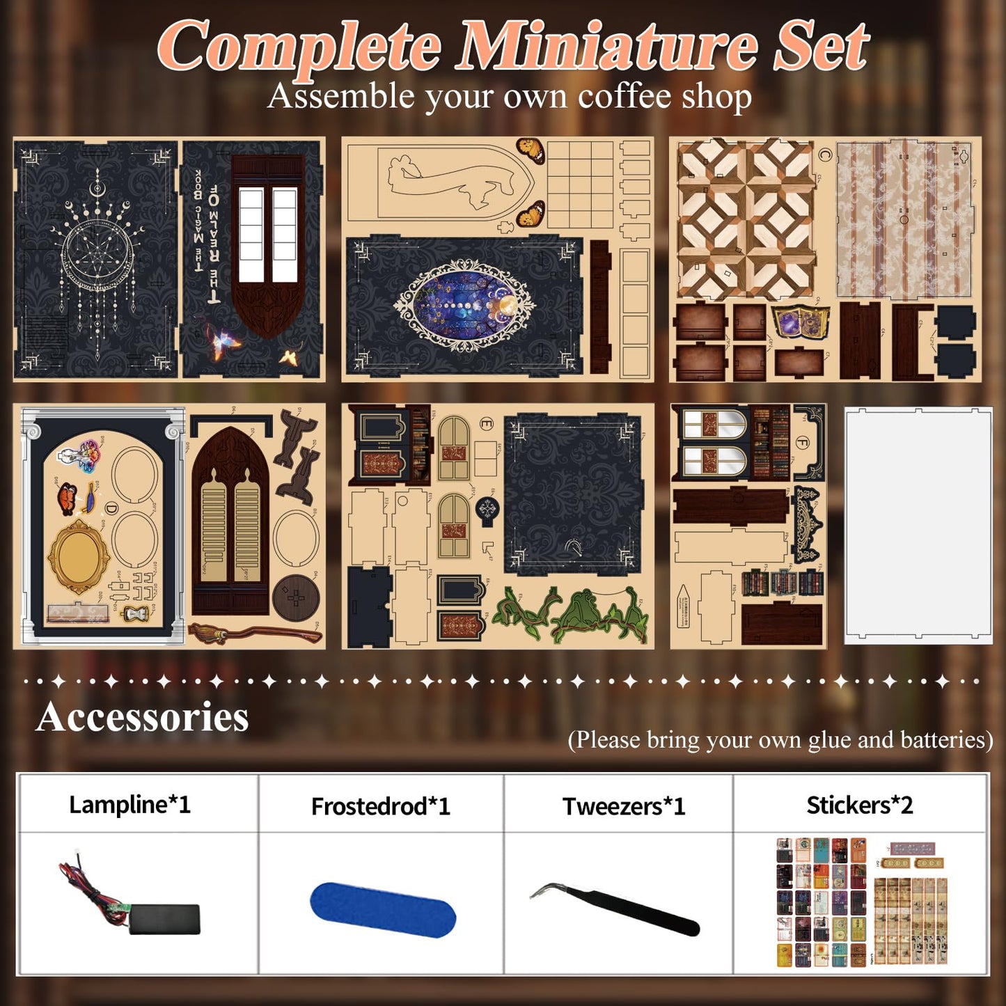 Book Nook Kit Magic Book of Mirrors Wooden Dollhouse， DIY Tiny House Miniature with LED Light, Fantasy Wooden Decor Display for Adults, Tiny Homes to Live in for Bookshelf, Battery Not Included