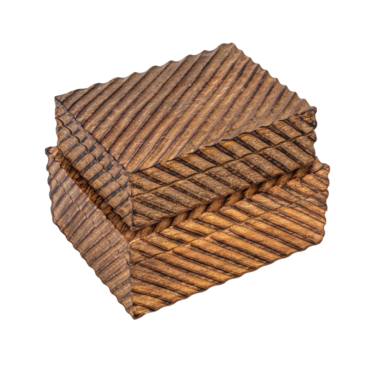 Creative Co-Op Hand-Carved Mango Wood Nesting Boxes with Burnt Finish, Grey, Set of 2