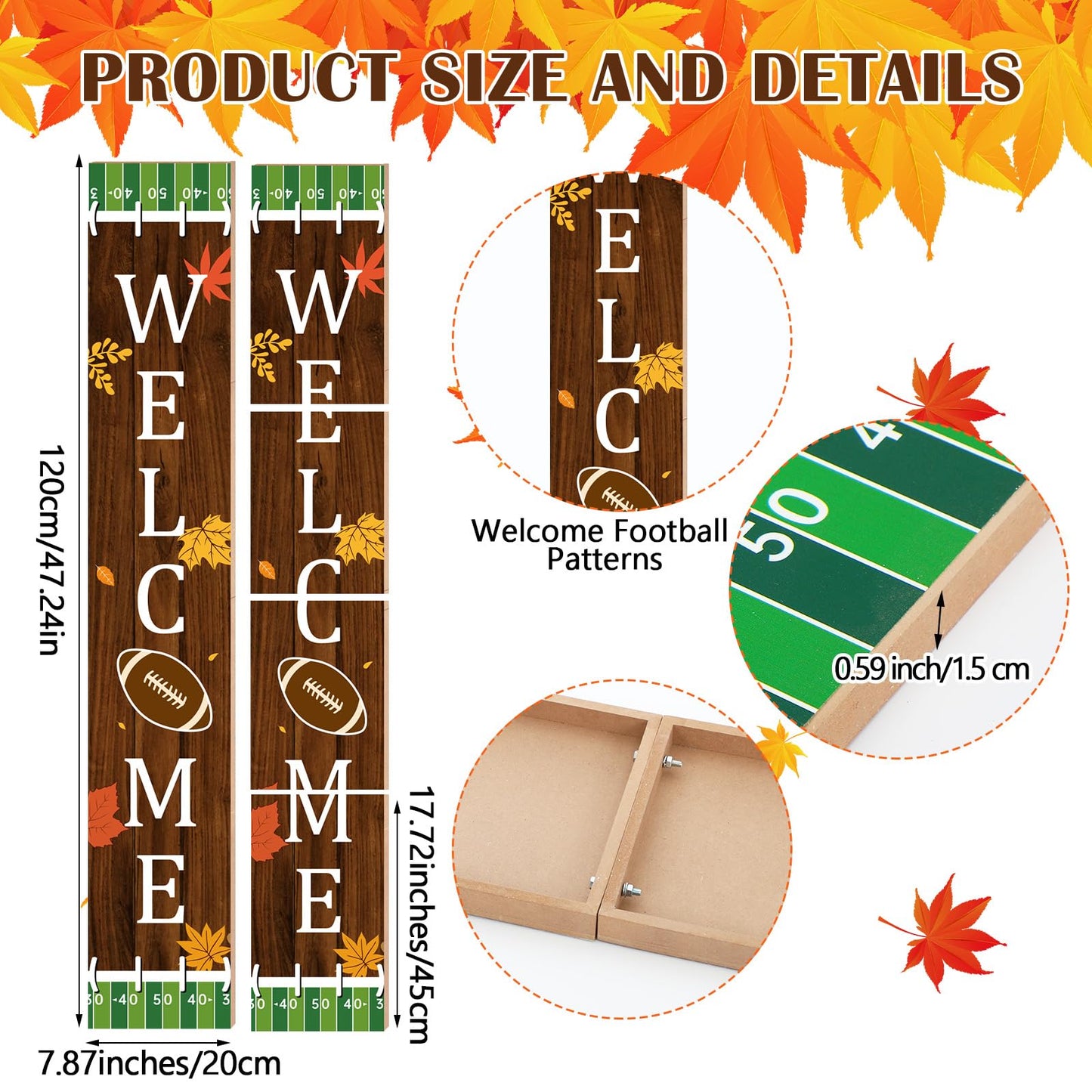 Chunful Football Welcome Sign for Front Door 47 in Fall Football Vertical Porch Decor Rustic Fall Wooden Standing Hanging Plaque for Autumn Harvest Thanksgiving Home Farmhouse Yard Decor