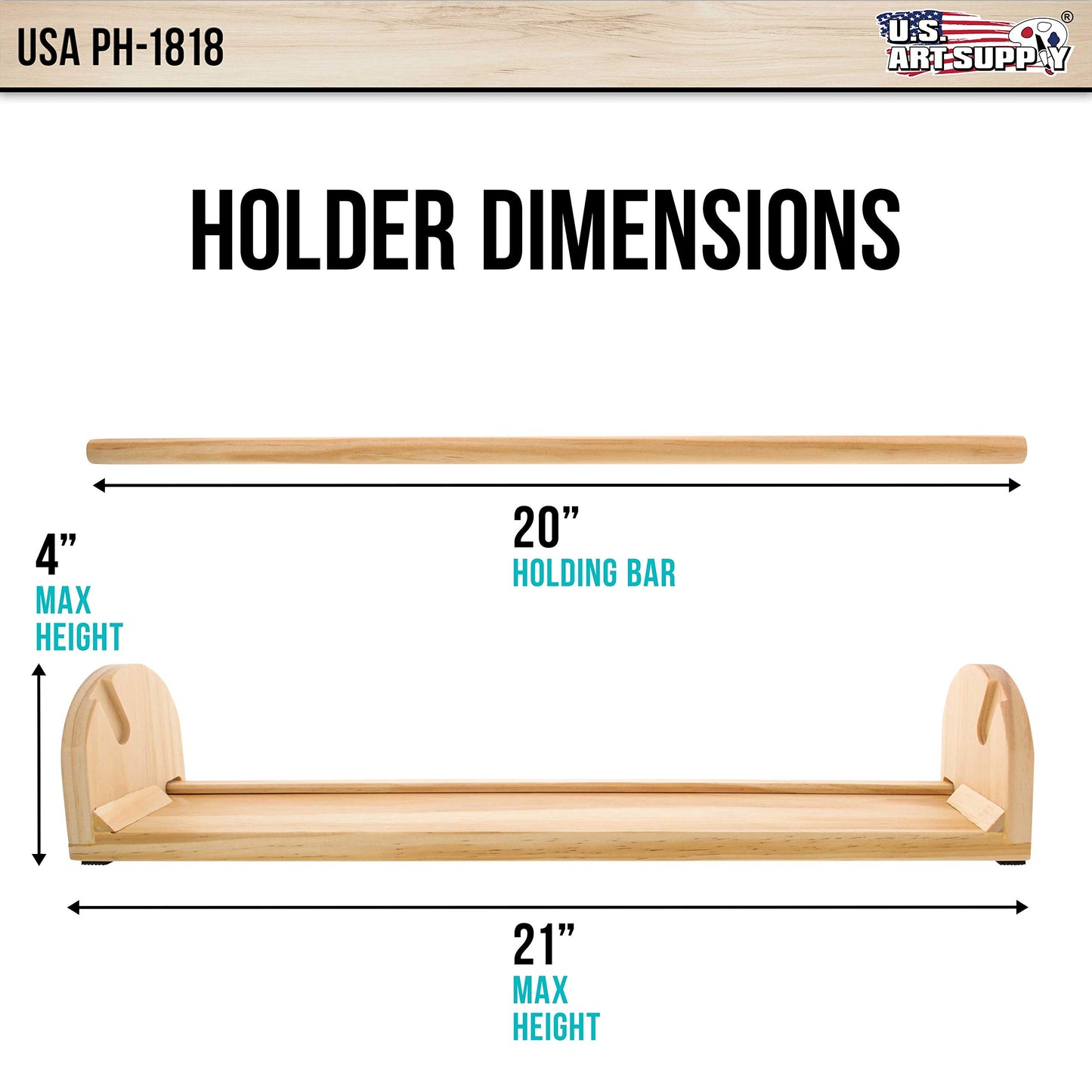 US Art Supply 18-Inch Wooden Tabletop Easel Paper Roll Holder and Dispenser - Craft Paper Roll Dispenser with Safe Tear Strip, Solid Wood Construction