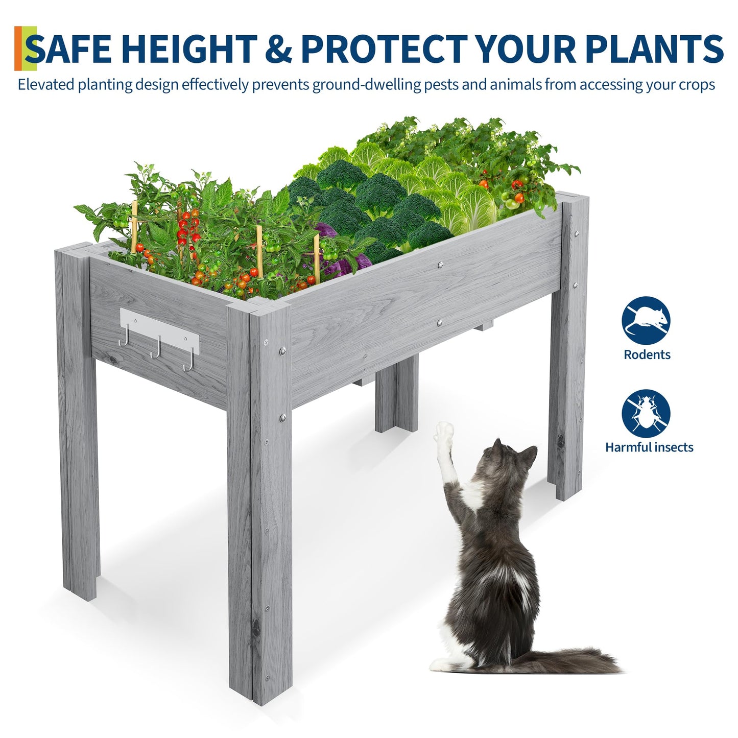48x24x30IN Wooden Raised Garden Bed with Legs, Elevated Reinforced Large Planter Box for Vegetable Flower Herb Outdoor, Standing Growing Bed forGardening/Backyard/Patio/Balcony, Liner Included