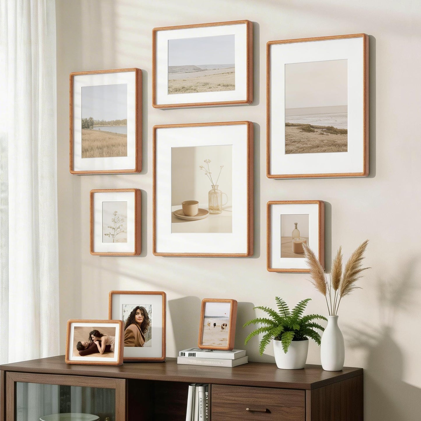 Acovy 11x14 Picture Frame, Natural Solid Teak Wood Photo Collage Frame with HD Tempered Glass, Rounded Corner Wooden Frame 11 x 14 Matted to 6x8, Gallery Wall Frames for Art, Wall or Tabletop Display