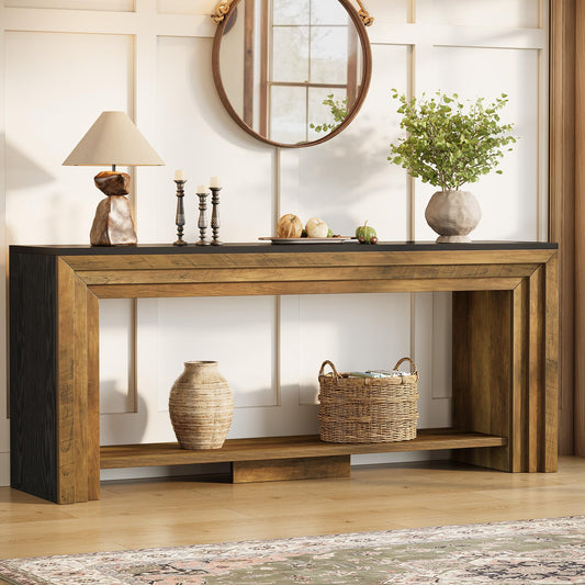 Tribesigns 70.9 Inch Long Console Table, Farmhouse 2-Tier Wooden Sofa Table with Storage, Space-Saving Behind Couch Accent Table for Living Room, Entryway, Hallway and Foyer
