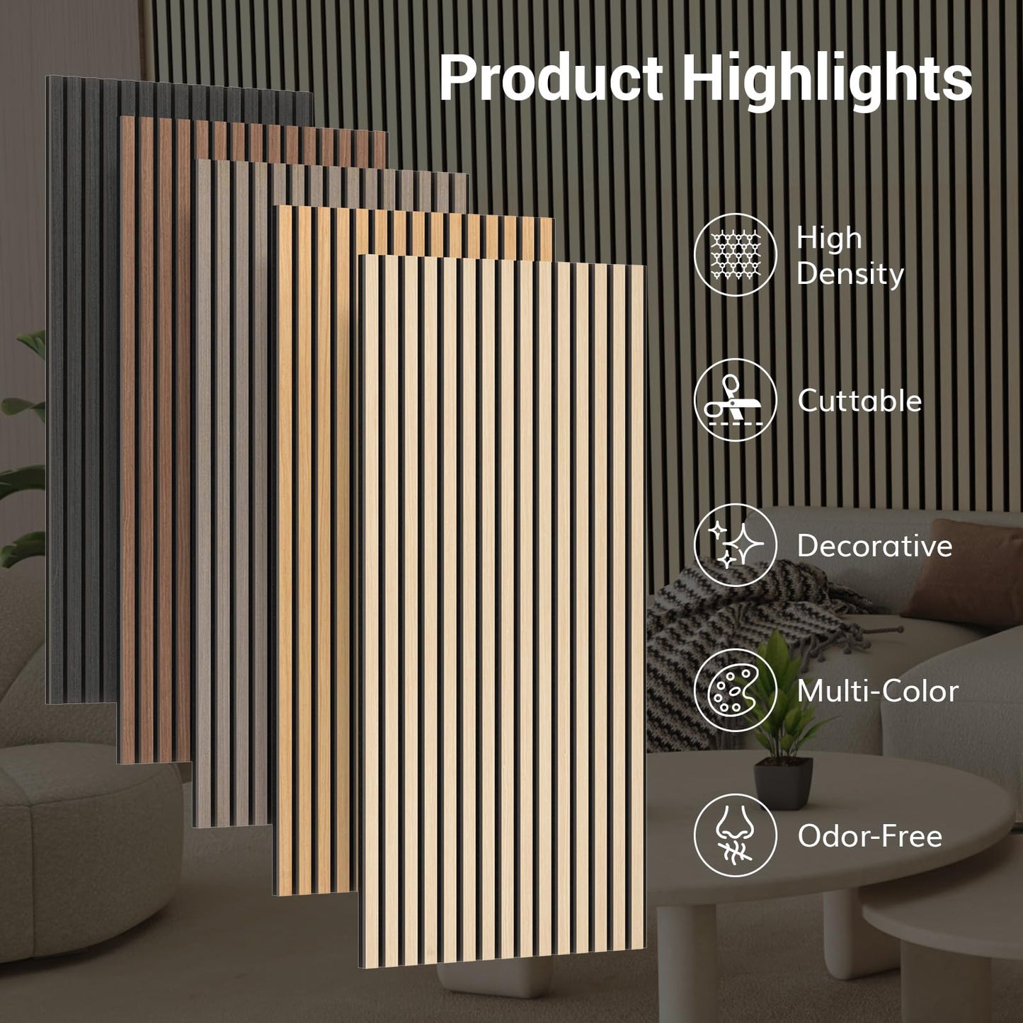 TONOR Wood Slatwall Panels, 4 Pack 47.2" x 23.6"/ 120 x60cm(31ft²) Acoustic Wall Panels, Wood Slat Acoustic Panels for Noise Cancelling and Home Decor, Living Room, Bedroom, Office, Walnut