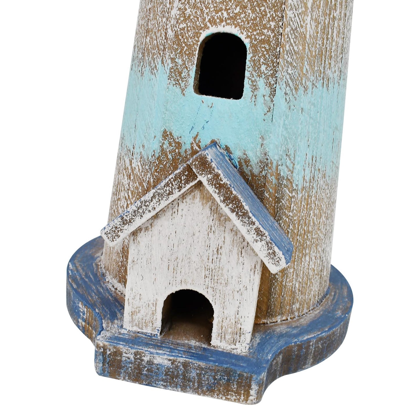 Morning View Lighthouse Decor Nautical Decoration Lighted Wood Light House Figurine Beach House Coastal Decor Table Ocean Seaside Theme Home Decor Lake House Bathroom Shelf Centerpiece 12.75"(Teal)