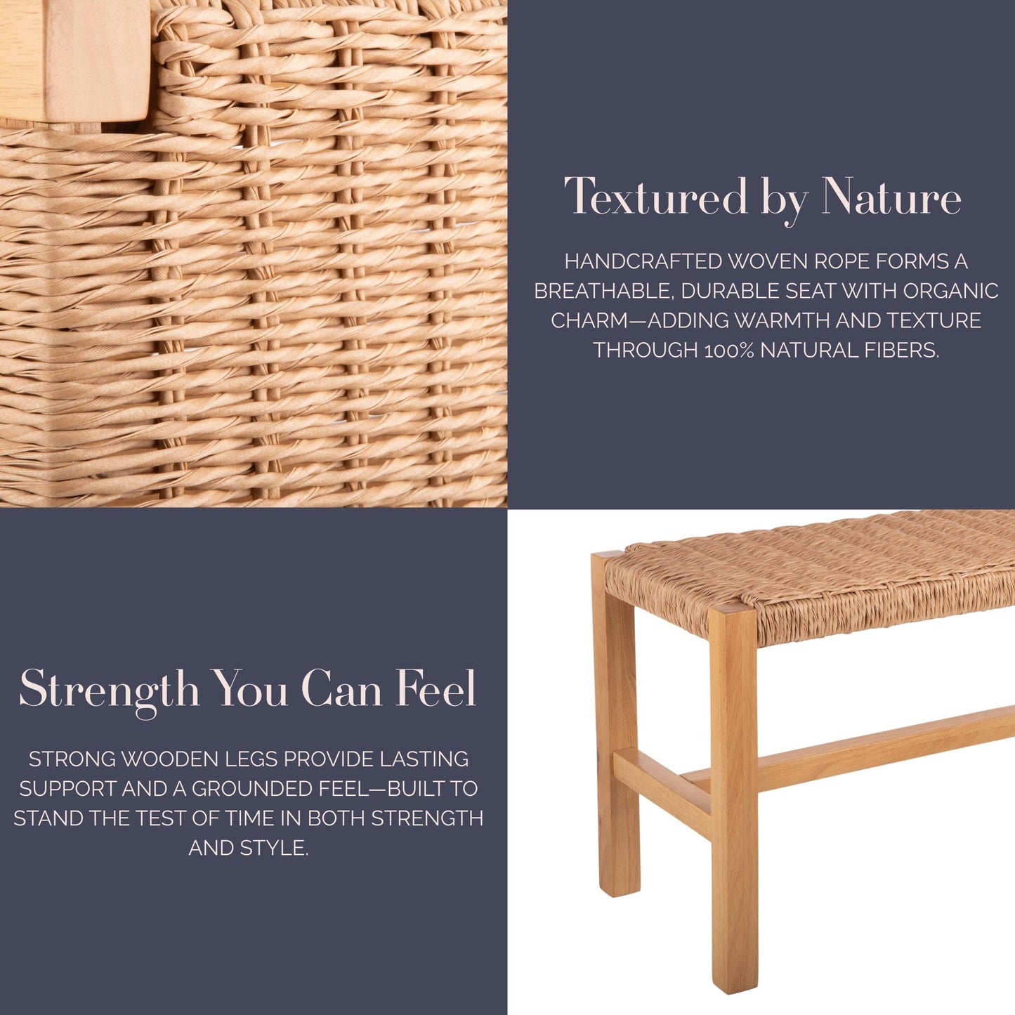 Alaterre Furniture Newport 40 Inch Solid Wood Entryway Bench - Modern Farmhouse Indoor Decorative Bench with Handcrafted Woven Rope Seat - Furniture for Entryway, Dining Room, or Kitchen (Natural)