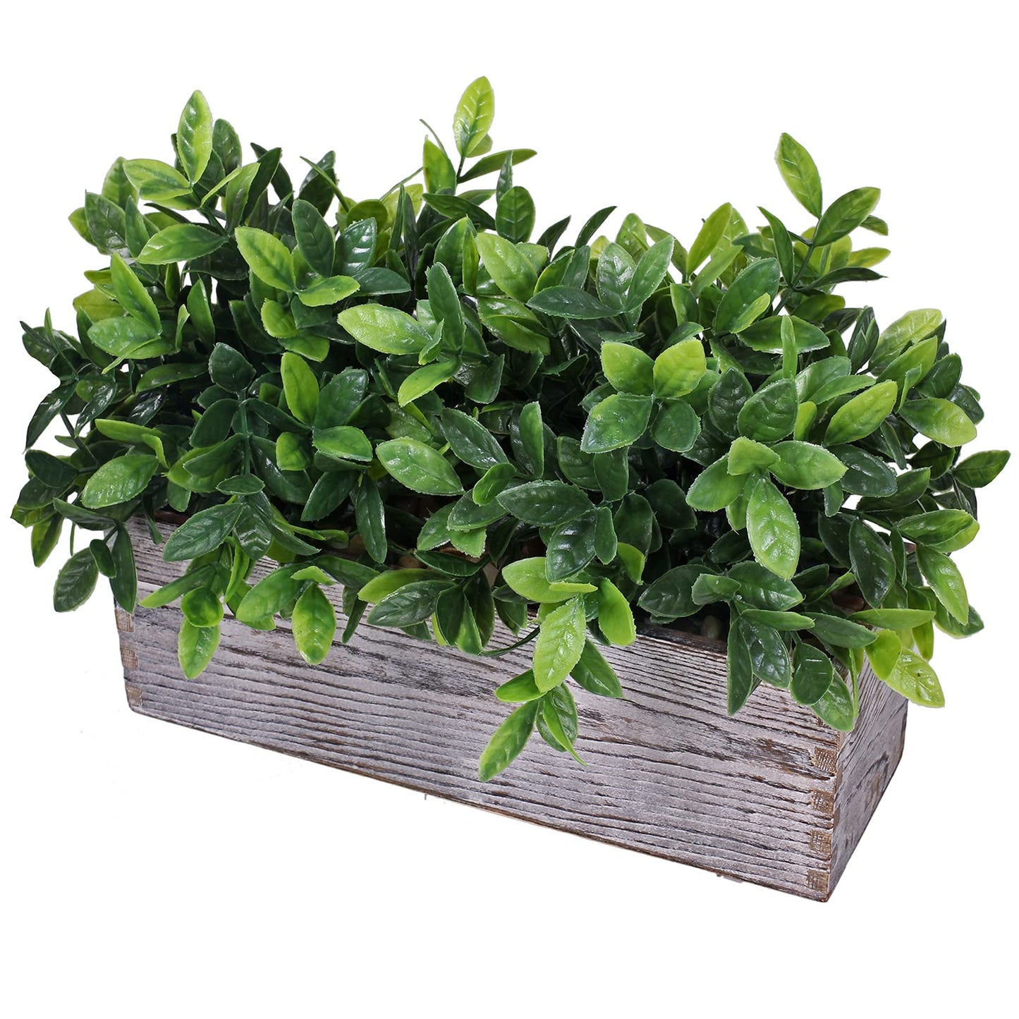 Winlyn Artificial Eucalyptus Plant in Rustic Rectangular Wooden Planter Box Faux Potted Herb Plant Greenery Arrangement for Farmhouse Indoor Wedding Table Centerpiece Mantel Shelf Kitchen Decor