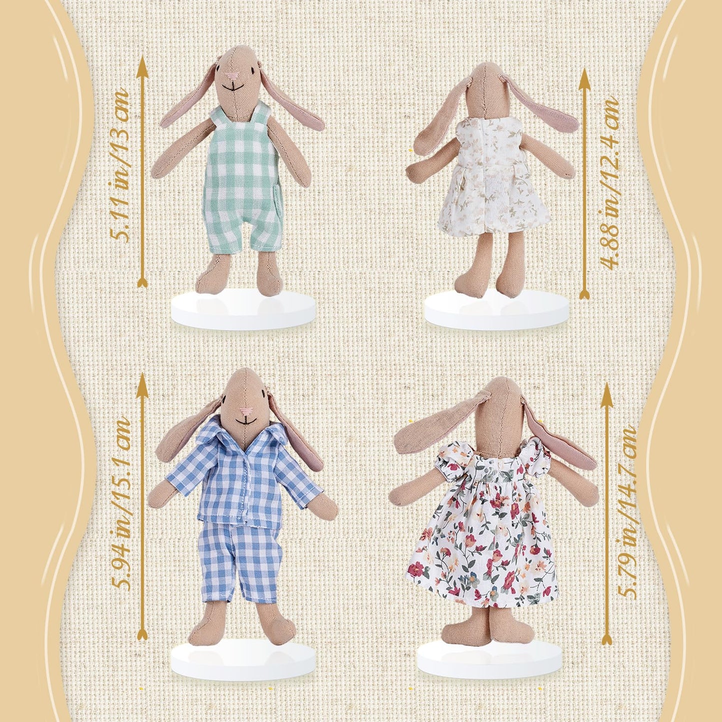 Giant bean 4 PCS Hand Made Rabbit Family Dolls, Wooden Dollhouse Furniture Set for Boys Girls & Toddlers 3Y+