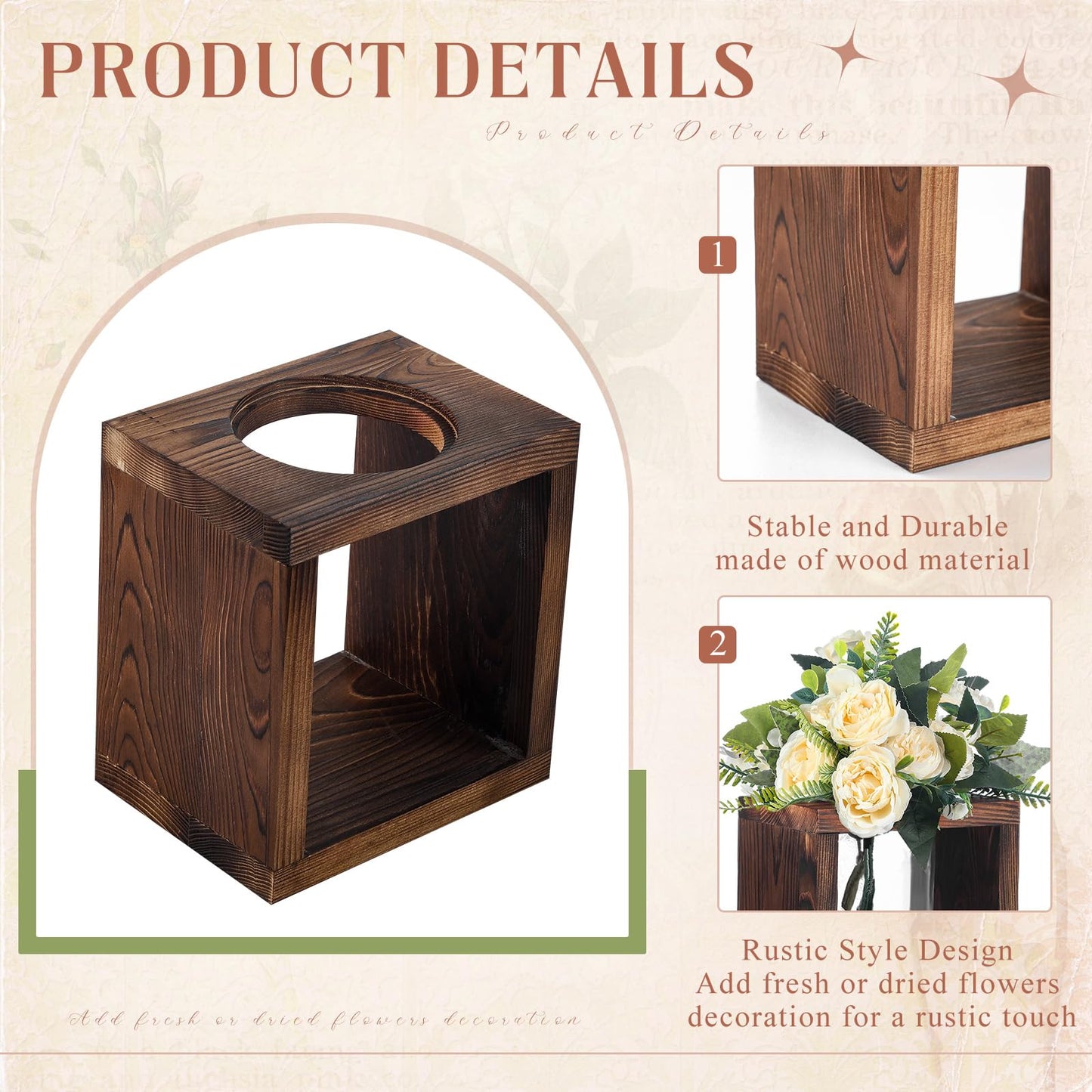 GlikCeil 4 Set Wooden Box for Centerpiece Rustic Wood Propagation Planter Box with Jars Wedding Table Vase Centerpiece Decorations Small Flower Pots Gifts for Windowsill Home Garden Decor