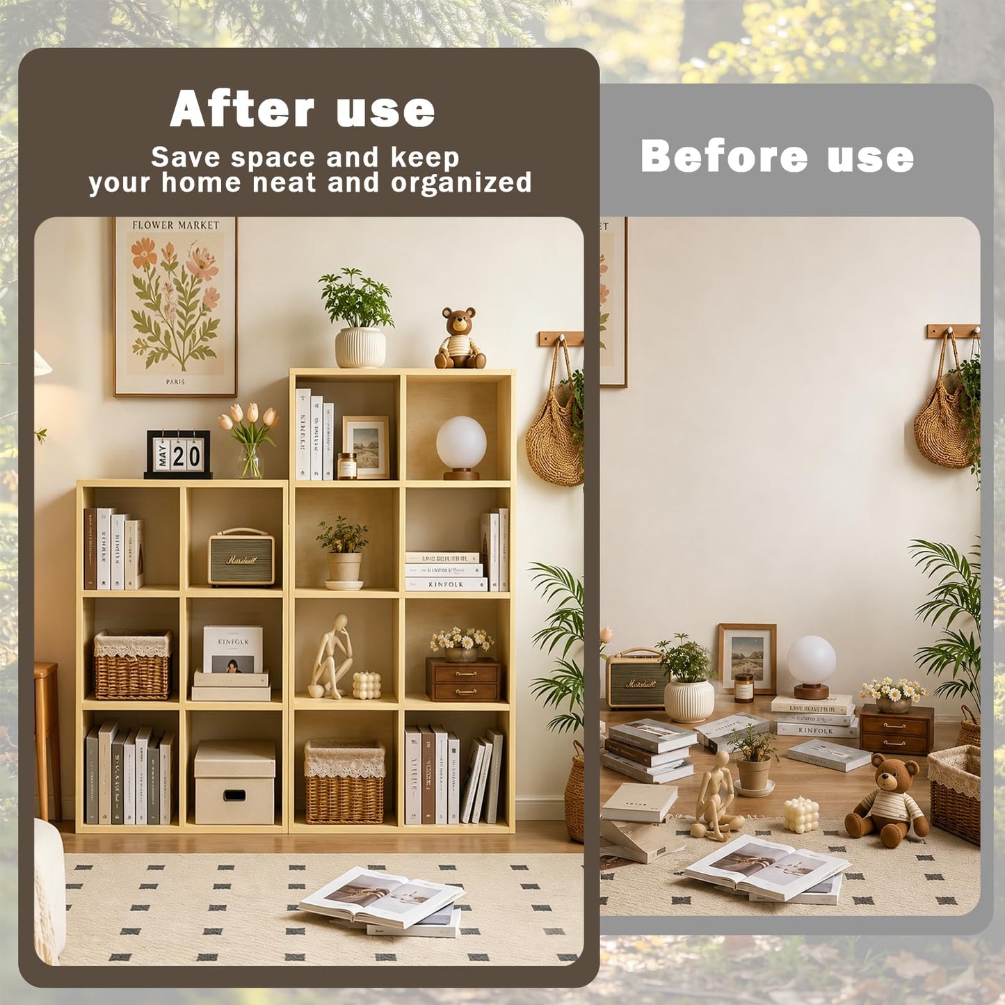Endearing Limons【2026 Wooden Thick Border 9 Cube Shelf Storage Organizer with Anti-Tipping Kits + Reversible Open Back Bookcase (11 x 11 Unit Cell Chocolate)
