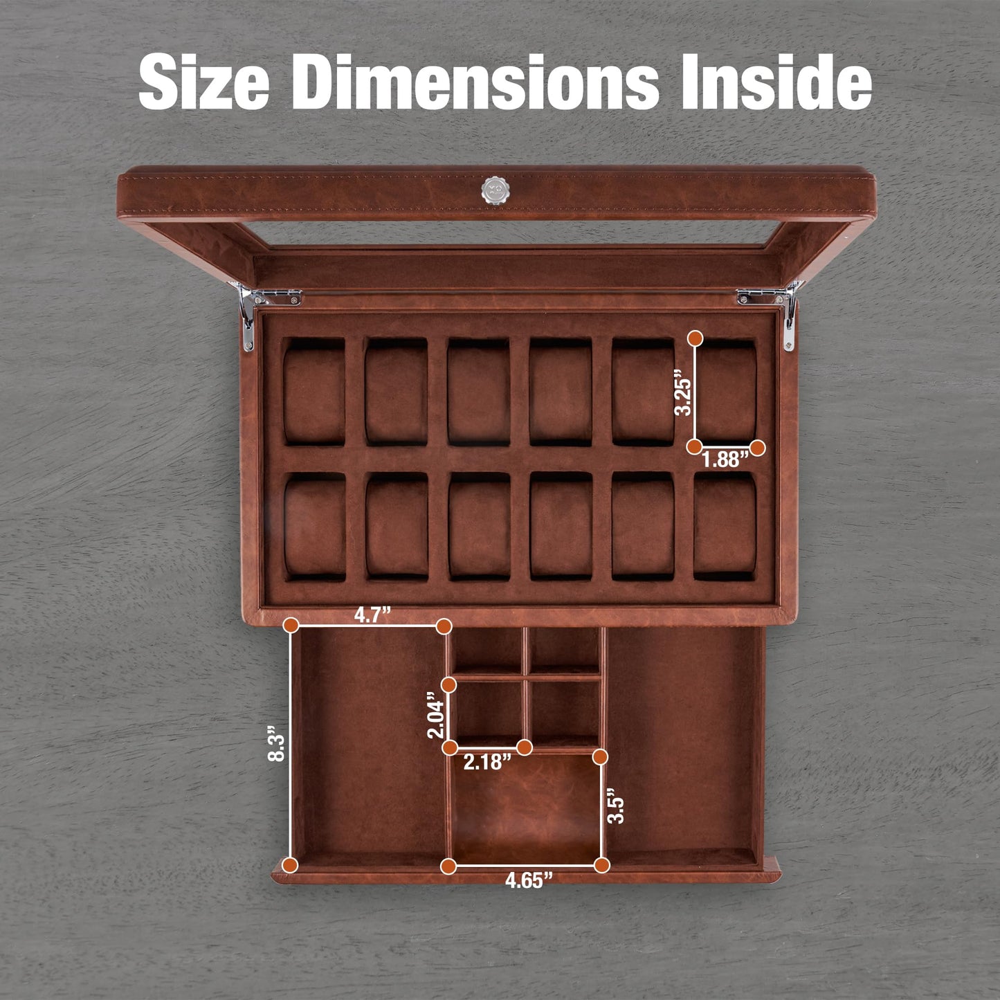 Awesometik 12 Slot LUXURY Faux Leather Watch Box Organizer. Real Glass Top. Watch Display & Watch Holder for Men. Watch Collection, Protection. For Men Ready to Gift (12 Slot Watch Box with Drawer)