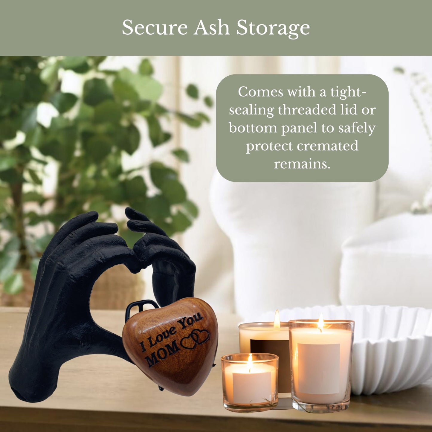 ZAHANAARA Wooden Heart Urn for Ashes | Handcrafted Memorial Box for Funeral| Memorial Gifts for Loss of Mother | Aluminum Mini Cremation Urns for Human Ashes|Funeral Tribute keepsake - Black, 3 cu in