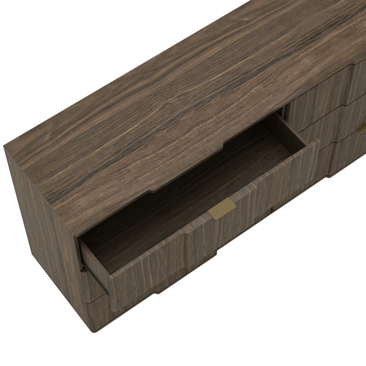 Manhattan Comfort Clive 72” Modern 6 Drawer Dresser, Wide Chest of Drawers with Sculpted Fluted Front & Accent Recessed Handles, Doubles as 70” TV Stand, Walnut Brown and Gold