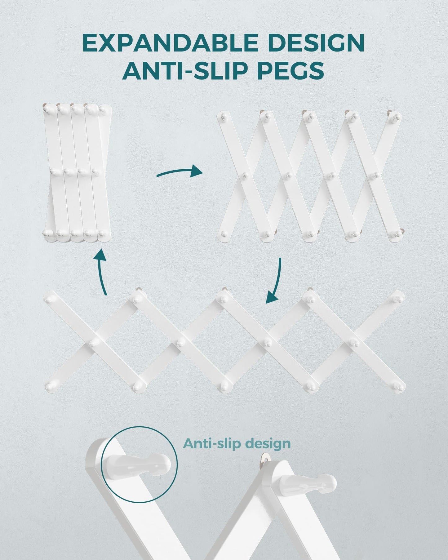 OROPY Accordion Wall Hanger with 14 Pegs, Expandable Wooden Coat & Hat Rack