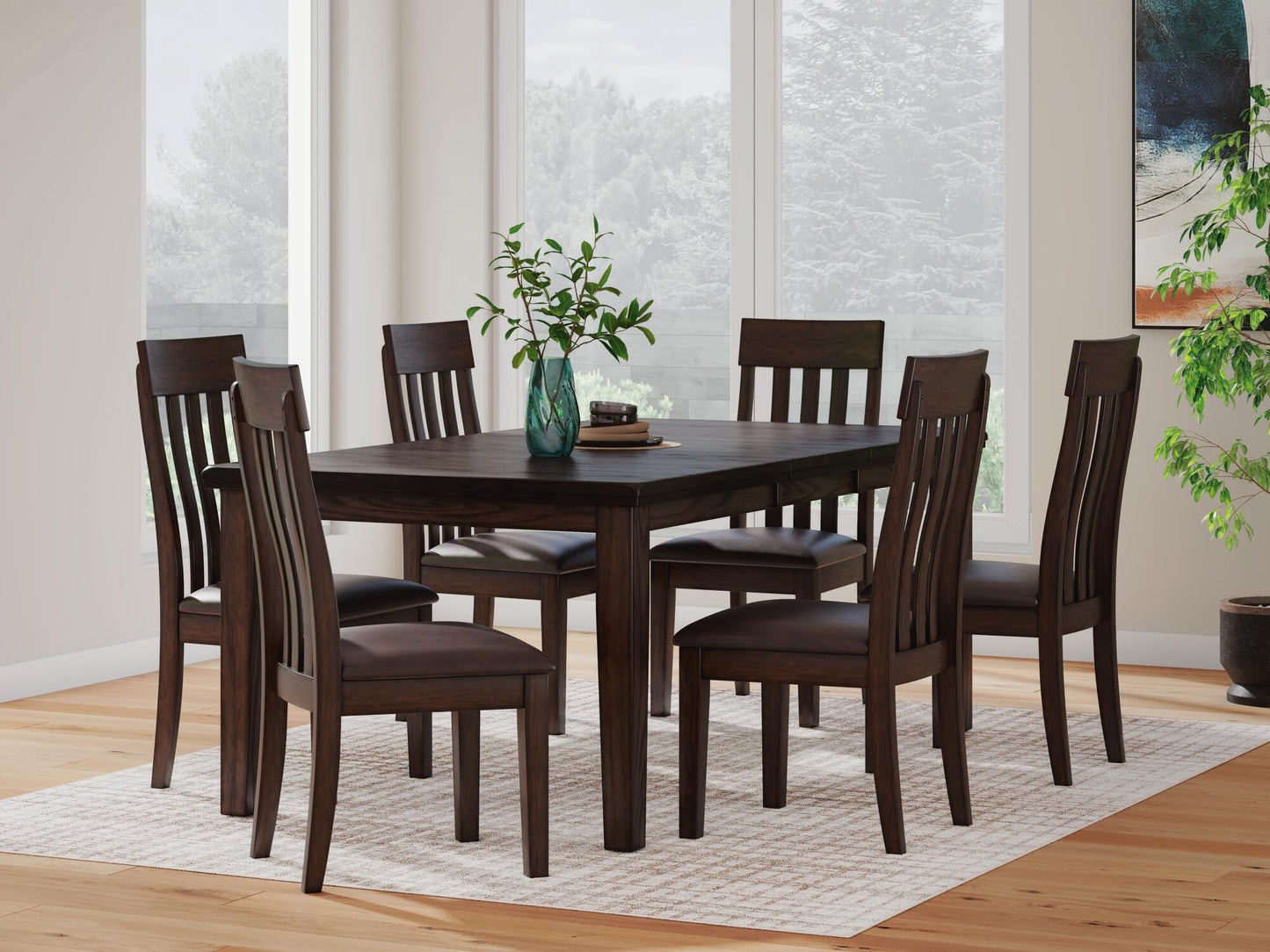 Signature Design by Ashley Haddigan Faux Leather Cushioned Rake Back Dining Chair, 2 Count, Dark Brown