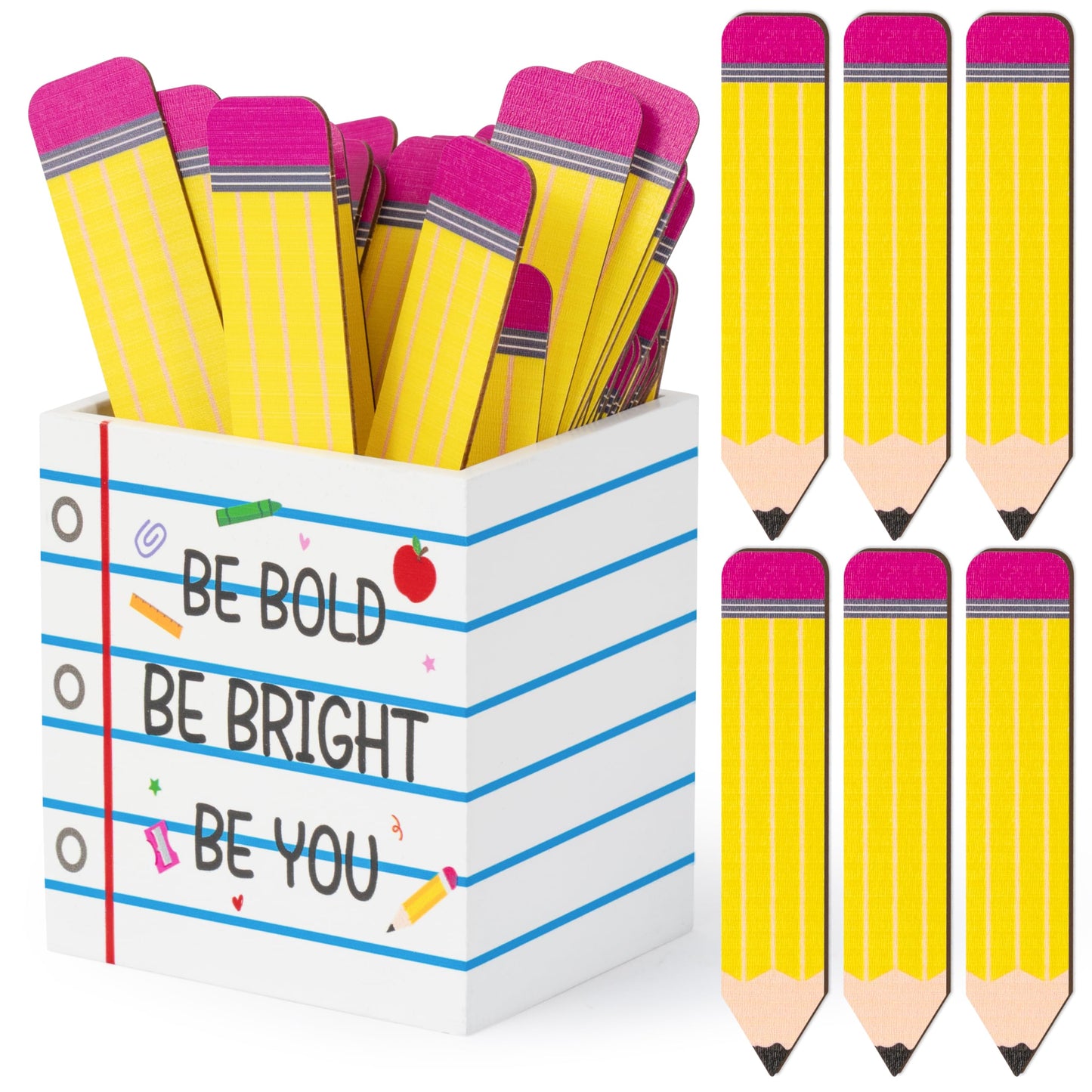 CJiangpo 51Pcs Back to School Pencil Flip Name Sticks with Wooden Notebook Line Holder, Talking Flip Name Sticks for Classroom Management Educational Learning Activity Grouping Back to School Supply