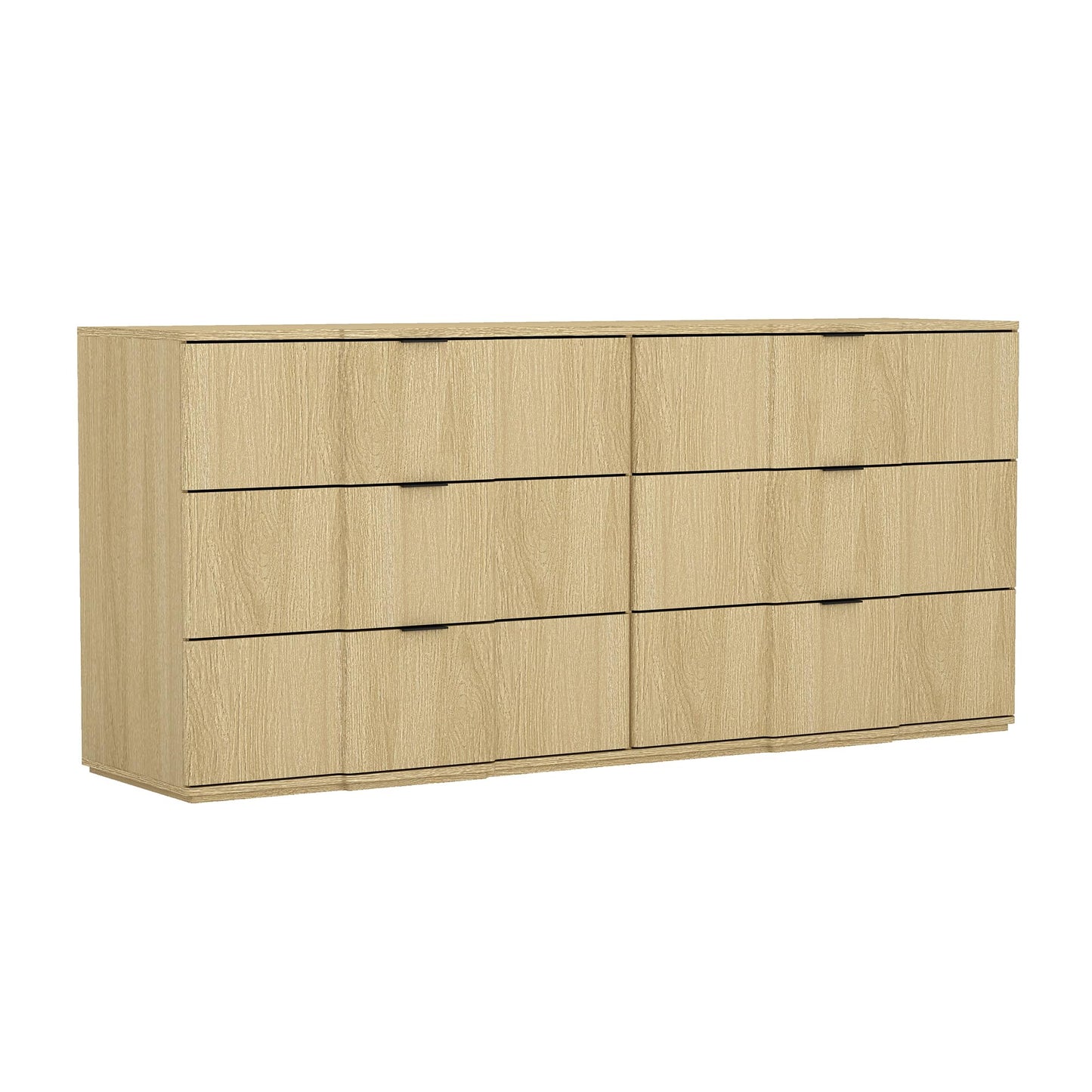 Manhattan Comfort Clive 72” Modern 6 Drawer Dresser, Wide Chest of Drawers with Sculpted Fluted Front & Accent Recessed Handles, Doubles as 70” TV Stand, Natural Oak