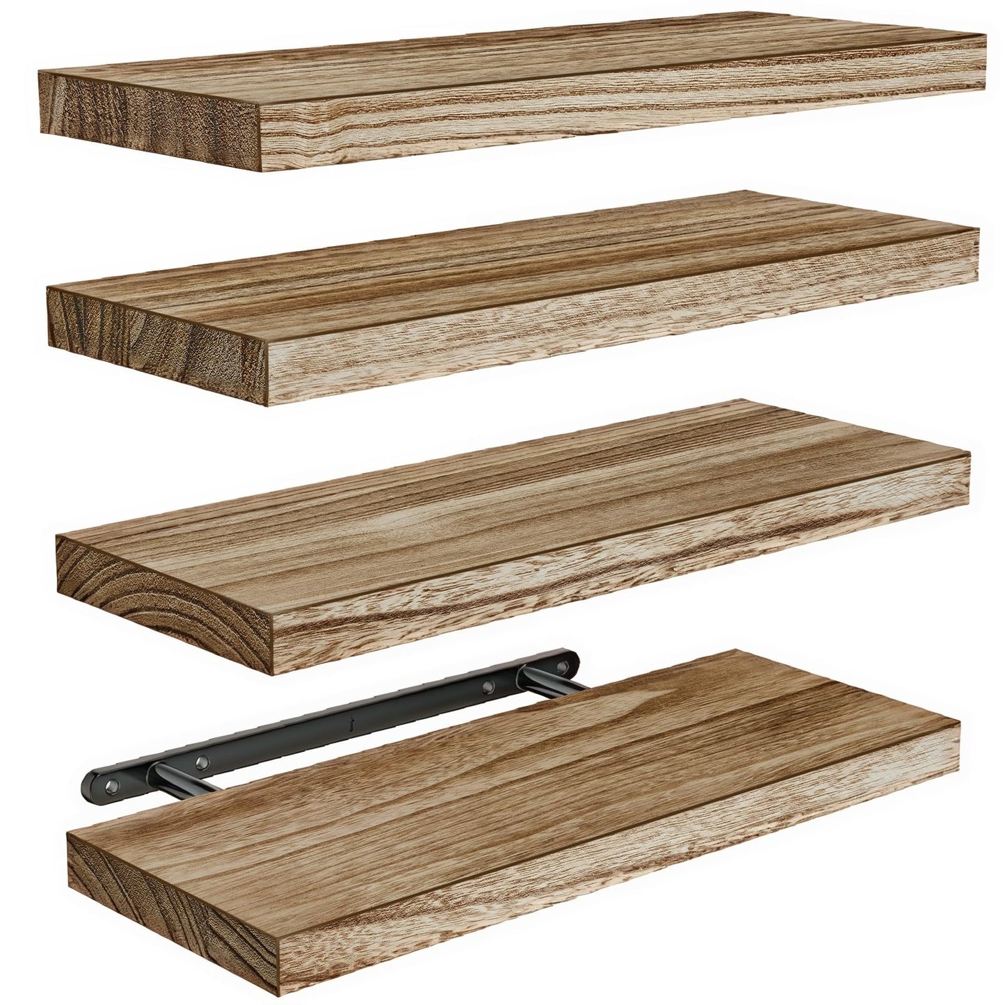 Amada Homefurnishing Floating Shelves, Paulownia Wood Wall Shelves for Living Room/Bedroom/Kitchen/Home Office, Wood Floating Shelf for Home Storage & Organization, Set of 4, 15.75″L x 5.91″W x 0.98″H
