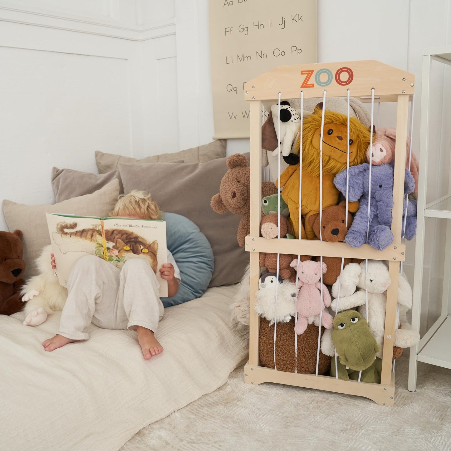 Wooden Stuffed Animal Storage for Kids – Large Toy Storage Organizer & Holder for Your Kids Playroom or Nursery – Easy to Assemble Stuffed Animal Zoo That Keeps Plush Friends Ready for Snuggles