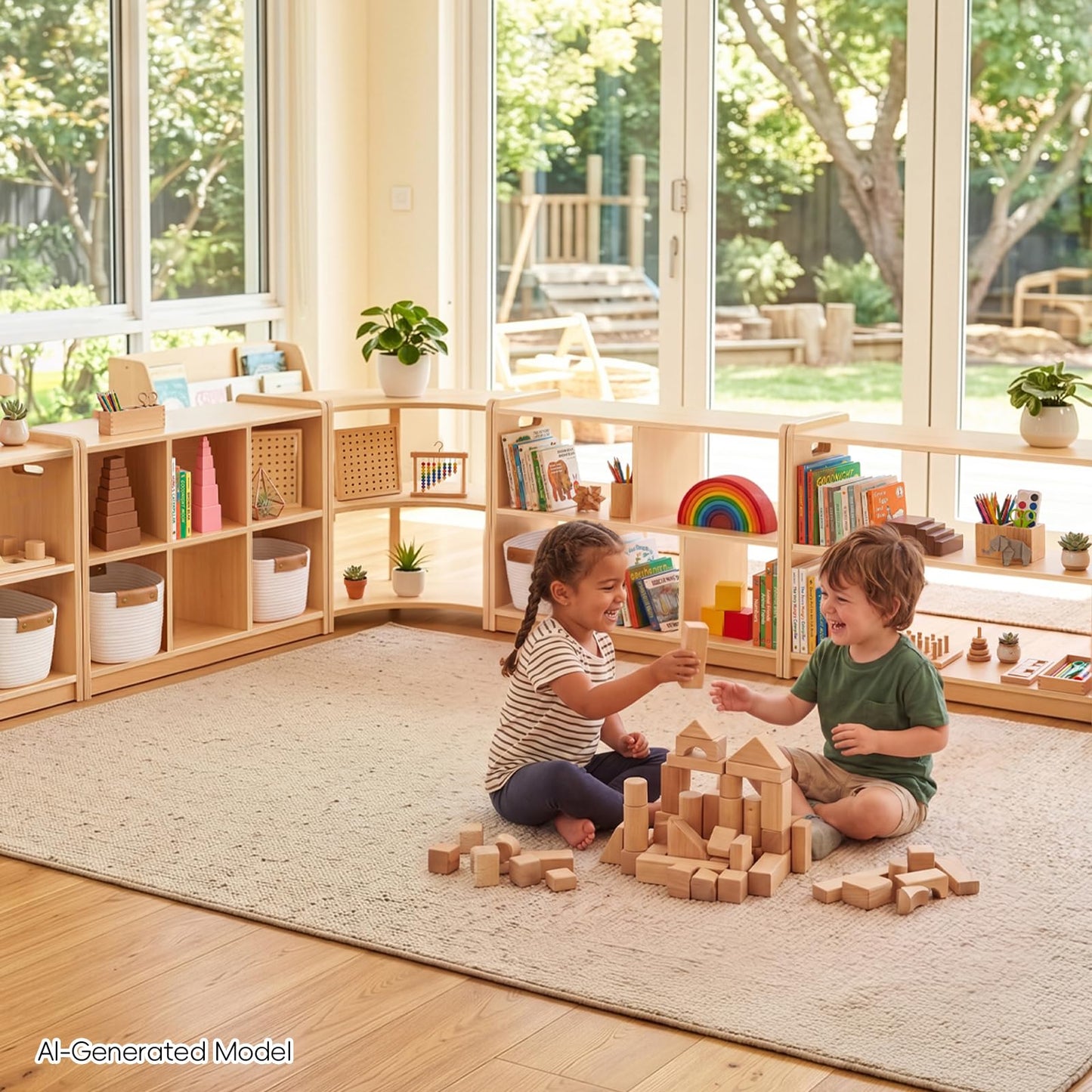 OOOK Montessori Shelf 5-Section, 2-Shelf Toy Organizers and Storage, Double-Sided Montessori Toy Storage, Ideal for Kids Room, Daycare Center, Nursery, Classroom, Kindergarten