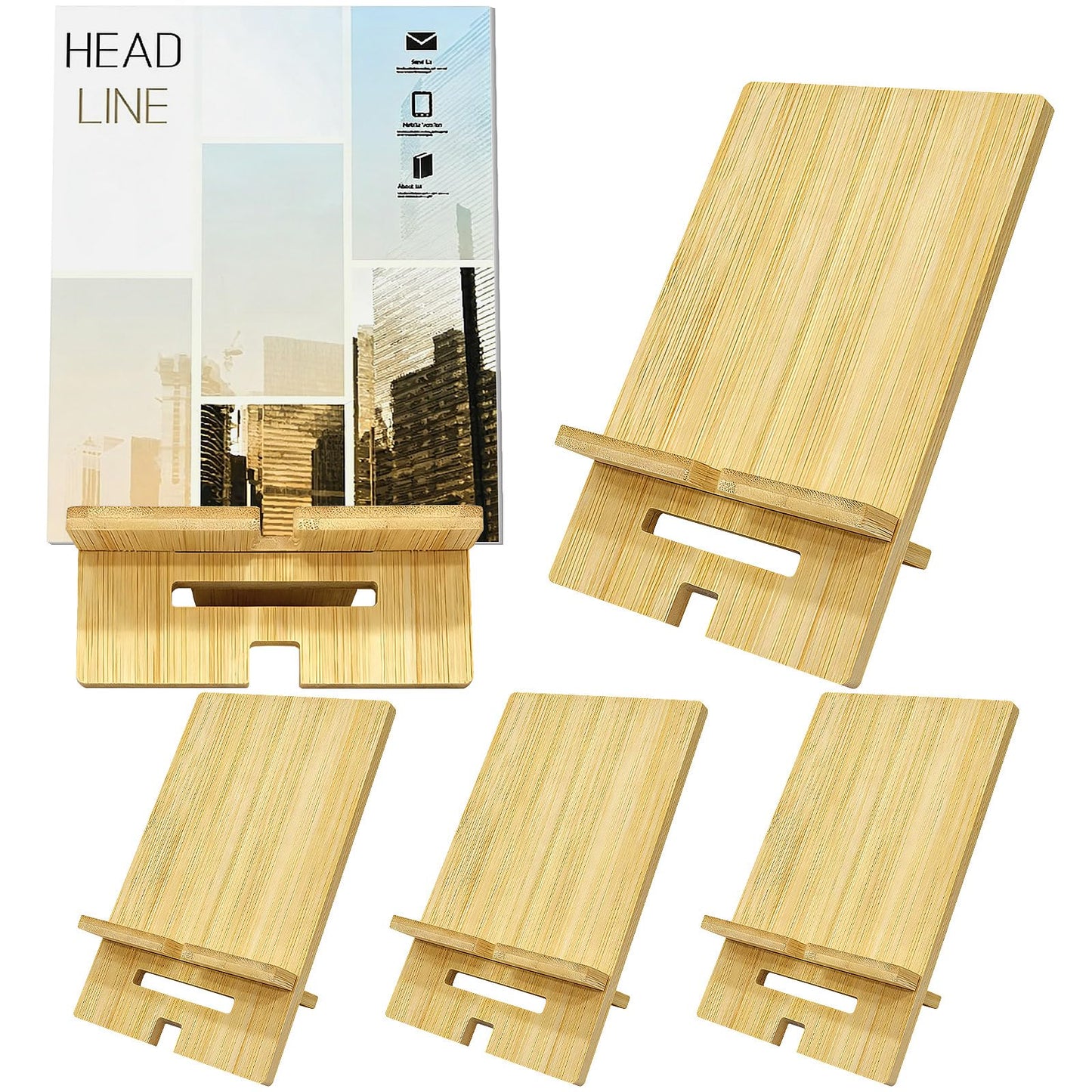 AEOSEAZTU 5 Pcs Bamboo Book Stand for Display Natural Easel Book Holder for Home Office School Fits CDs Comics Magazines Postcards Albums Artworks Phones(7.1x4.7x5 Inch)