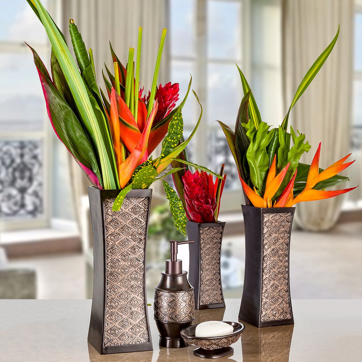 Creative Scents Dublin Brown Vases for Decor Centerpieces - Set of 3 Flower Vases Ideal Home Decor, Dining and Living Room Table Centerpiece, Table Decor, Bookshelf, Mantle and Entryway, Gift Boxed