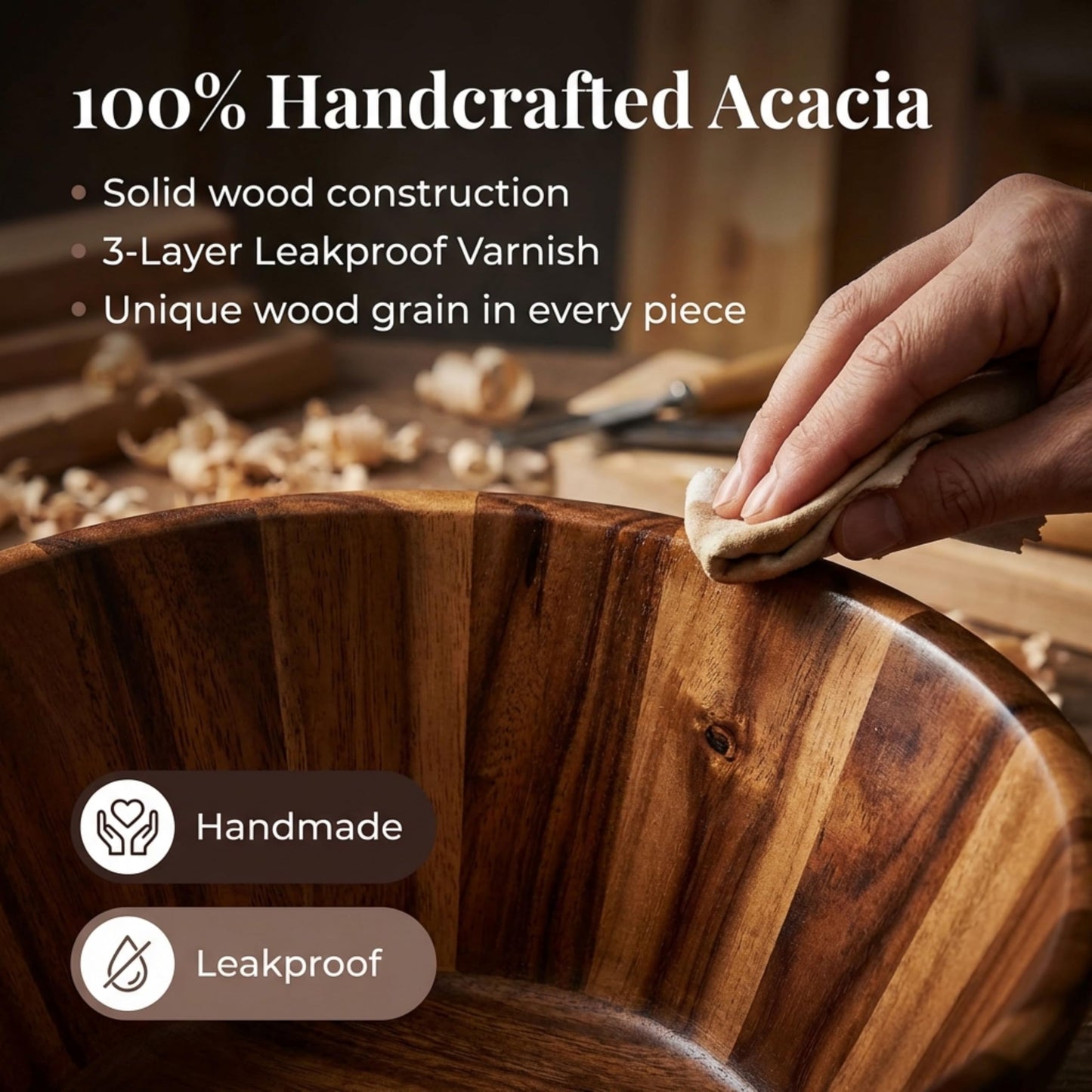 Night Tree Large wooden salad bowl with serving forks mixing, wood salad bowl set for food or fruits, magnetic utensils fit for 6–8 servings, ideal to family meals or as a unique gift