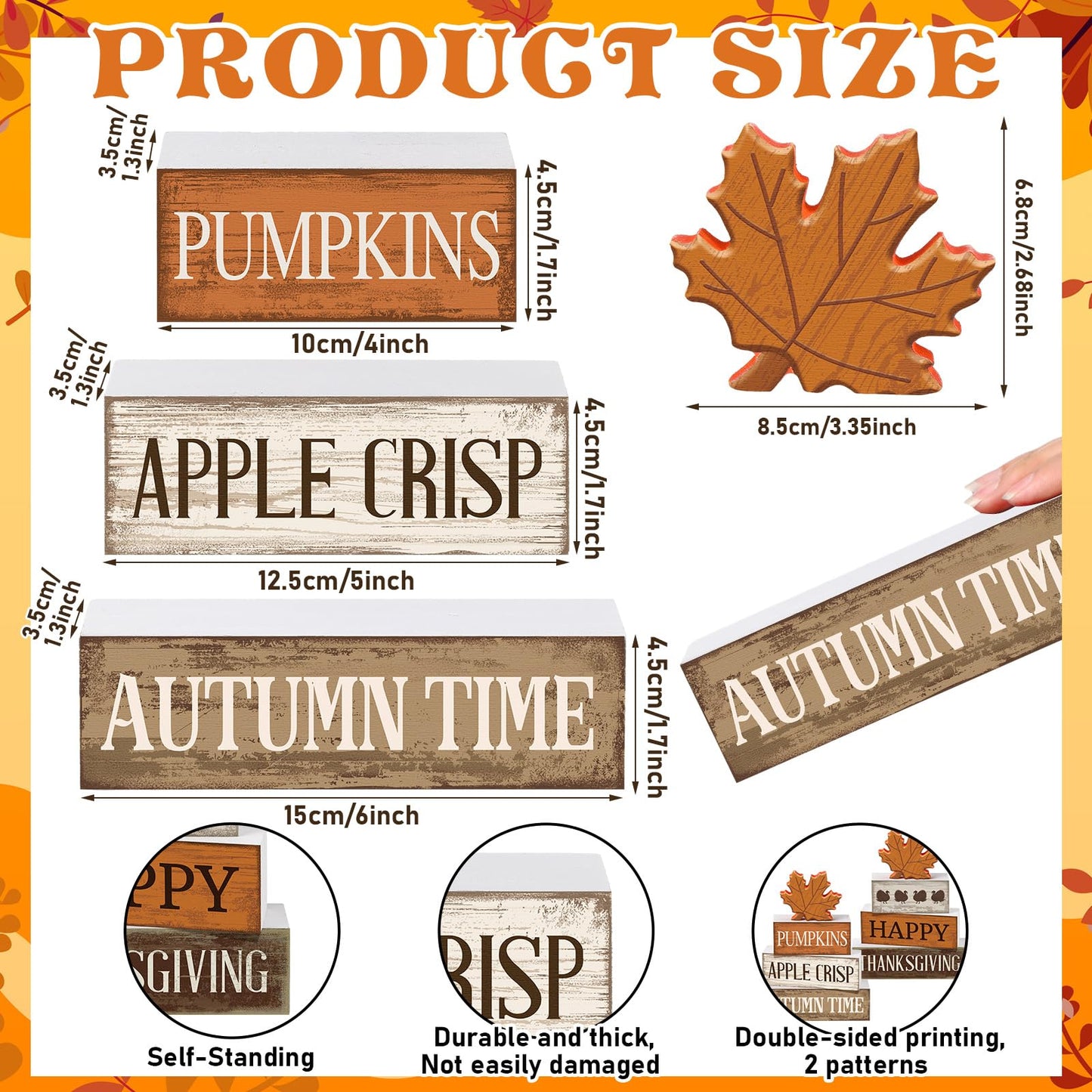 Briwooody 4 Pcs Fall Table Decoration Wooden Reversible Maple Leave Fall Tiered Tray Decor Thanksgiving Centerpiece Rustic Maple Leaves Block Signs Farmhouse Autumn Decoration for Home Kitchen