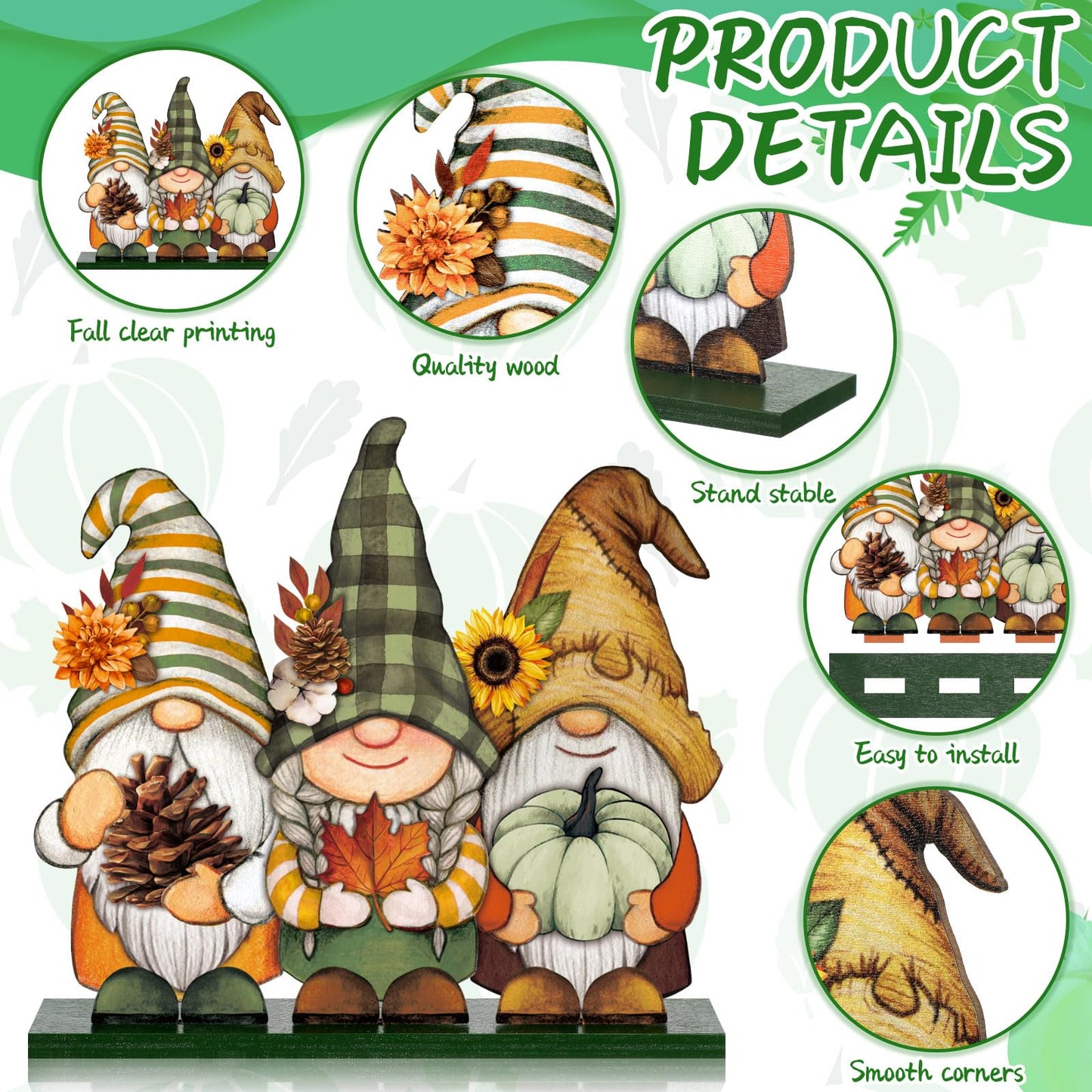 Wenqik 6 Pcs Fall Wooden Table Decorations, Hello Autumn Pumpkin Gnome Sunflower Maple Leaf Signs, Sage Green Thanksgiving Tiered Tray Decor Rustic Farmhouse Centerpiece for Home Kitchen Shelf Desk