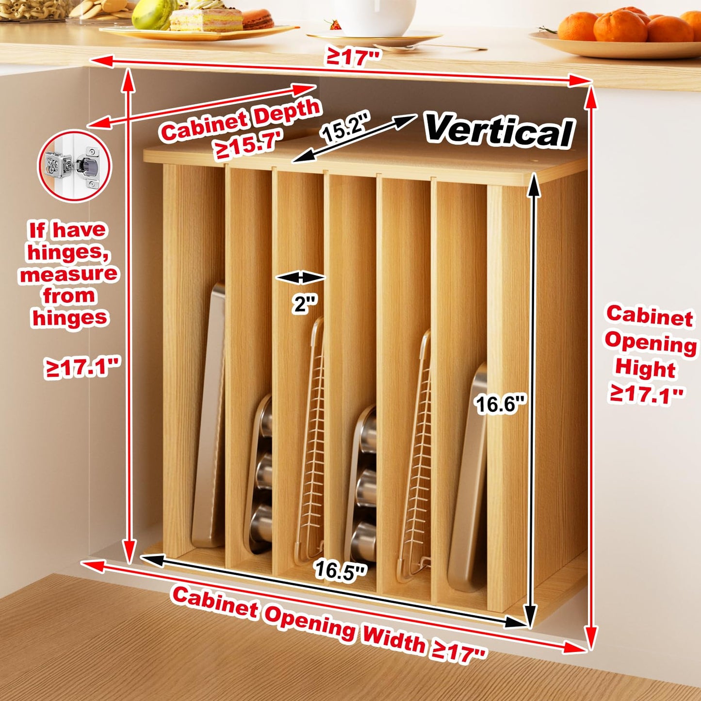 Sawjut 7 Tier Wooden Cookie Sheet Organizer for Cabinet Pot, Pans, Baking Tray Organizer for Kitchen Documents Storage(16.6" W x 16.5" H x 15.2" D)