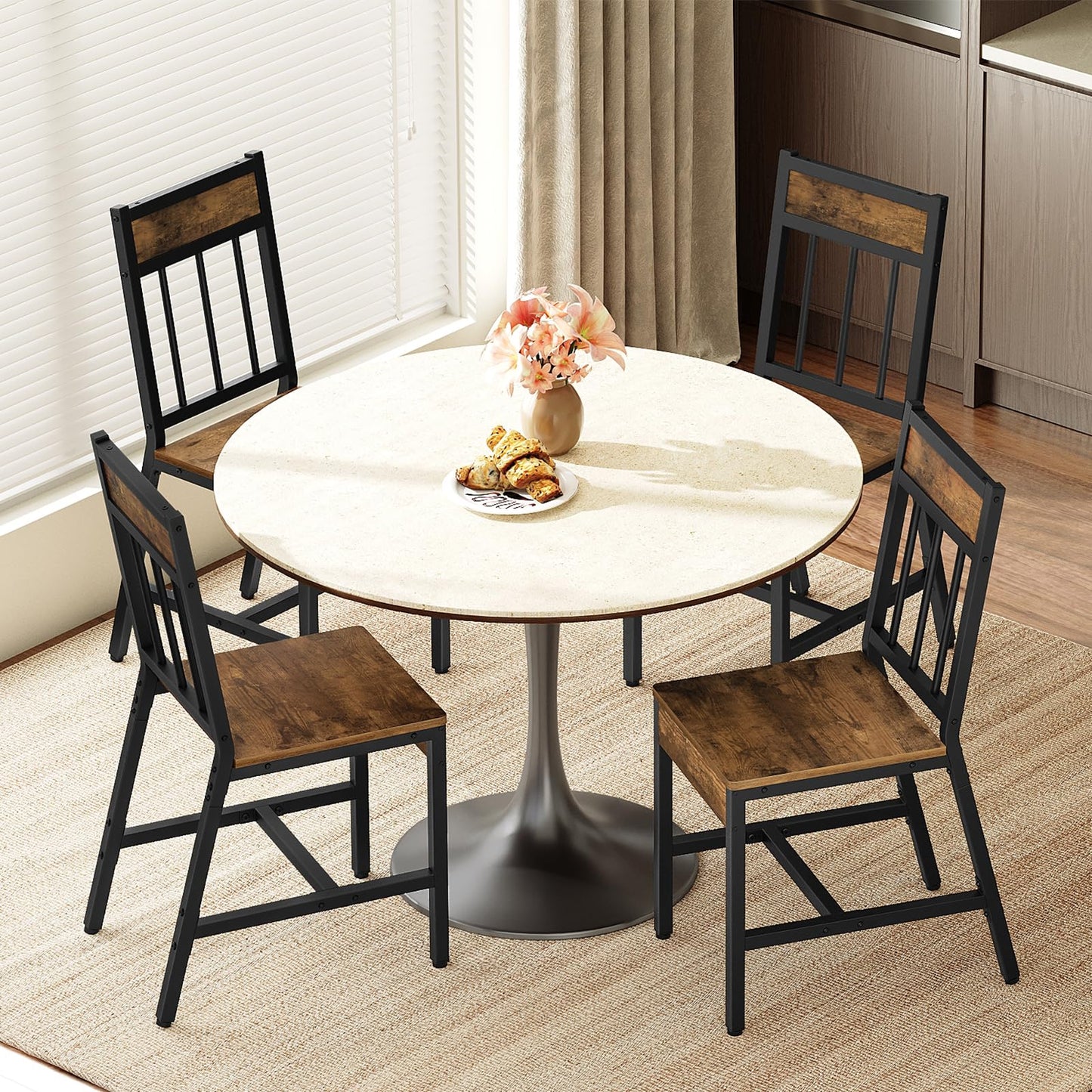 YATINEY Dining Bench and Dining Room Bench with PU Leather Upholstered Seat, Entryway Bench with Metal Legs for Dining Room CY03L4BR-DB01BV