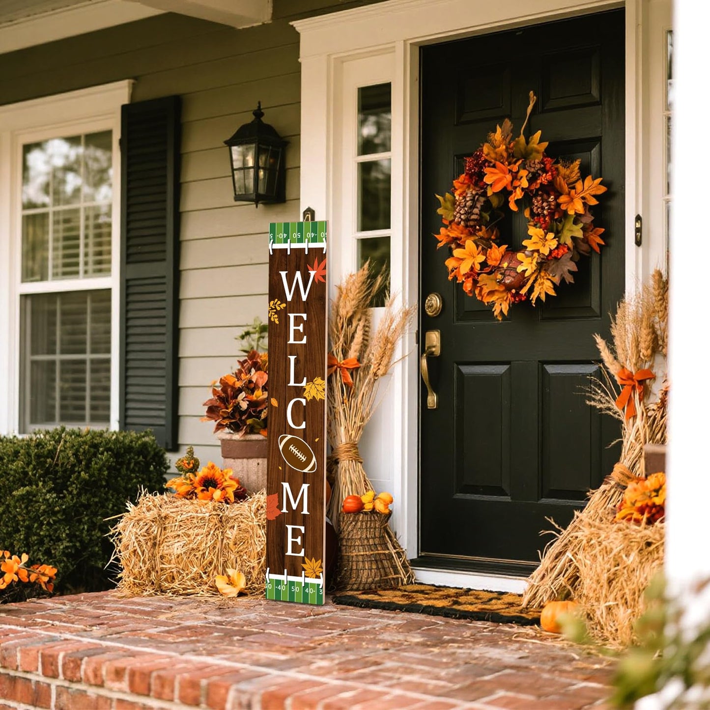 Chunful Football Welcome Sign for Front Door 47 in Fall Football Vertical Porch Decor Rustic Fall Wooden Standing Hanging Plaque for Autumn Harvest Thanksgiving Home Farmhouse Yard Decor