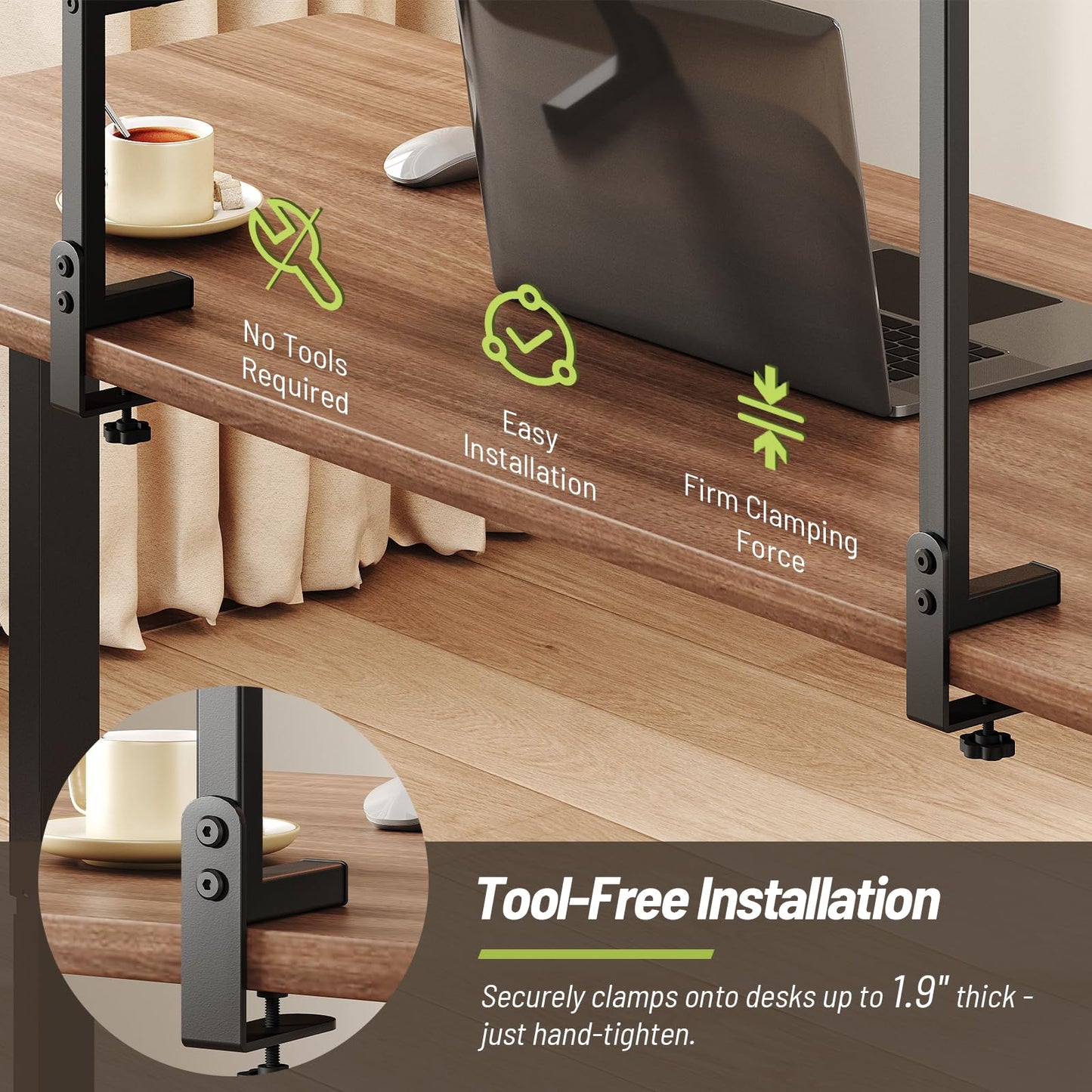 STHYTON Clamp On Desk Shelf, 3-Tier Above Desk Extender with Pegboard & Hooks, Metal & Wooden Desktop Bookshelf & Organizer, Tabletop Storage Rack for Office Accessories, 38.3" W x 33" H, Black