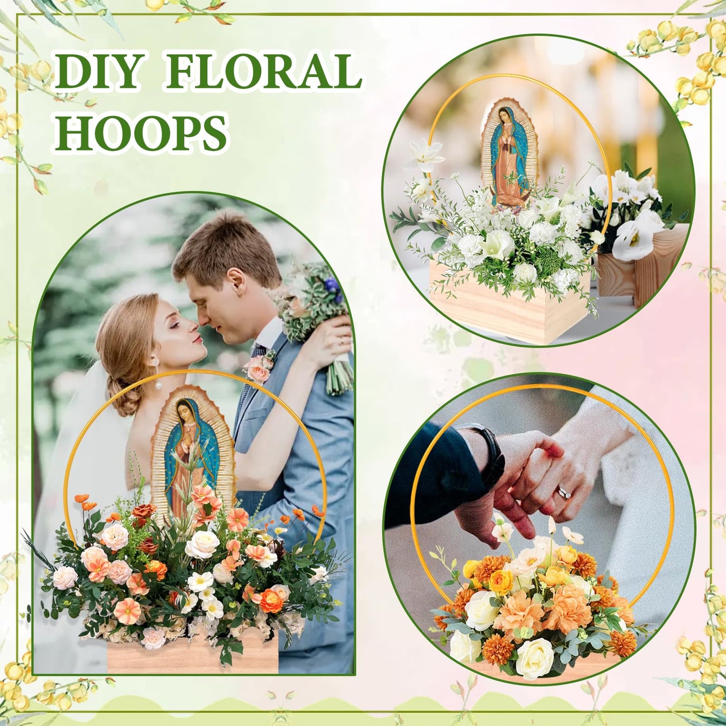 Kuabiz 12 Pcs Our Lady of Guadalupe Wooden Table Centerpieces Virgen De Guadalupe Planter Box with Gold Metal Ring Baptism Favors for Guests Table Decor First Communion Gifts Catholic Favors