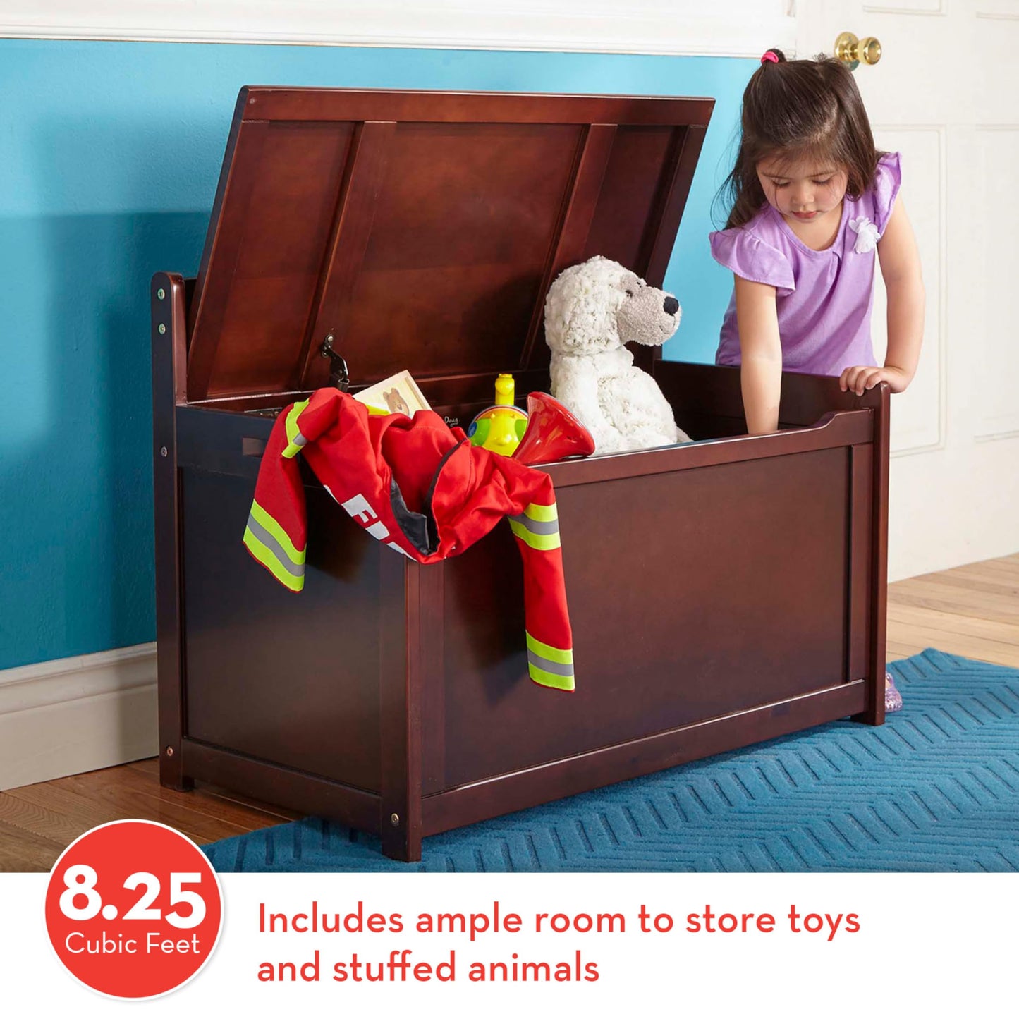 Melissa & Doug Wooden Toy Chest, Toy Storage Box with Hinged-Lid, Playroom Furniture for Kids Ages 3+ (Espresso)