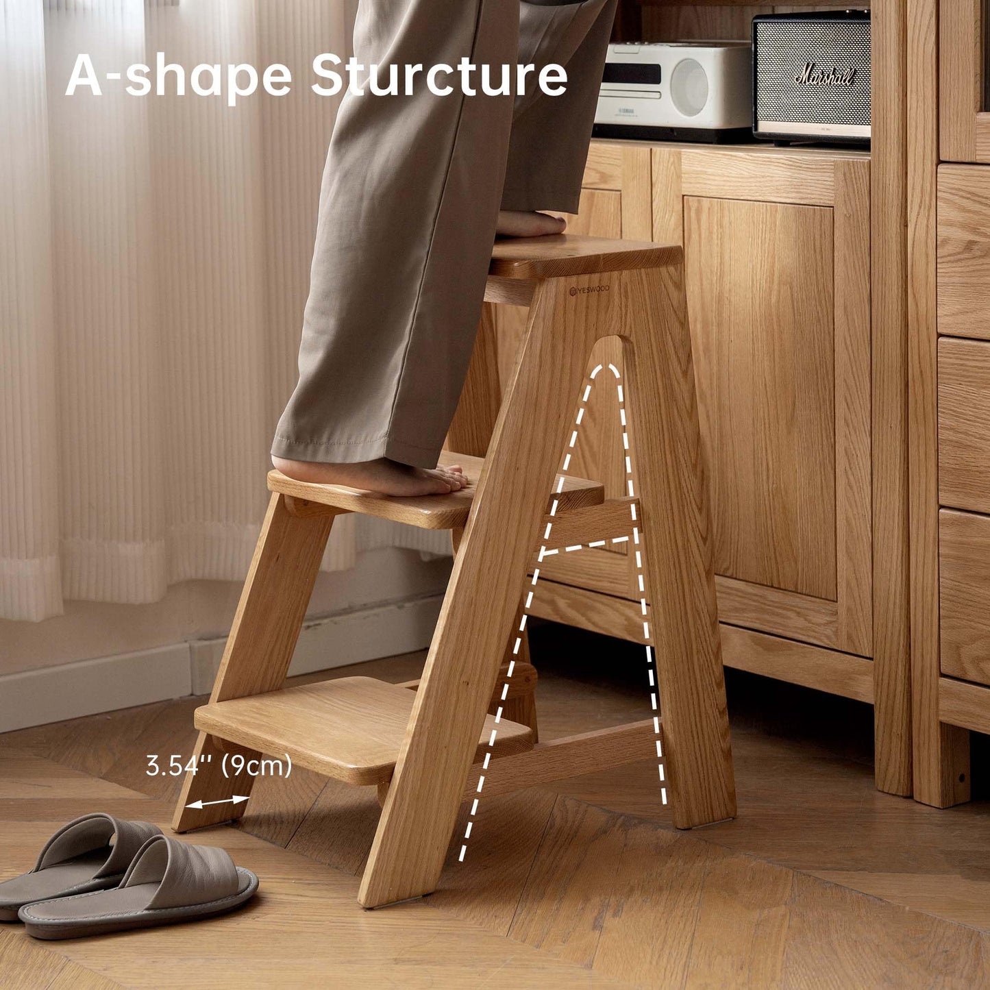 YESWOOD 100% Solid Oak Wood 3 Step Stool, Multifunctional 3-Tier End Table Nightstand Plant Stand Counter Barstool Dining Stool for Living Room Bedroom Kitchen (Natural Oak, 3-Tier)