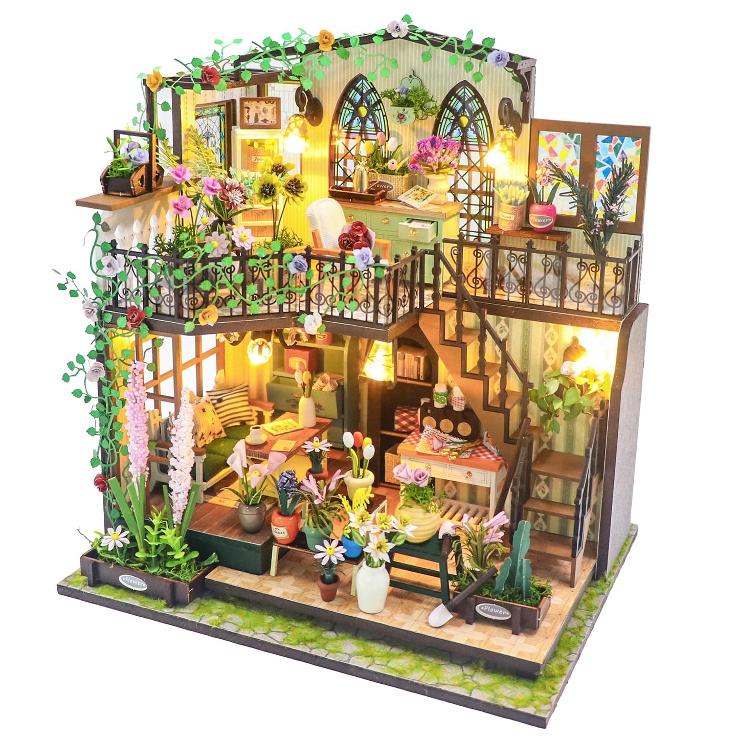 DIY Miniature House Kit, DIY Wooden Garden House with LED Light, Mini House Building Kit with Furniture for Adult Teen, DIY Adult Crafts for Home Decoration, Birthday Gifts for Family, Friends