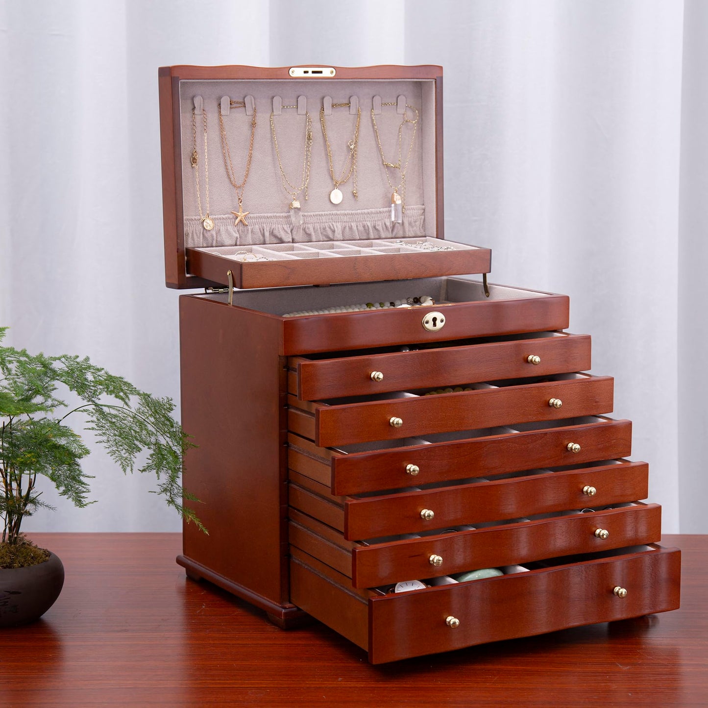 Xloverise Wooden Jewelry Box,jewelry boxes for women large jewlrey box&organizers with necklace hanger,jewerly organizer,jewelry holder organizer,9-layer large capacity jewelry storage box